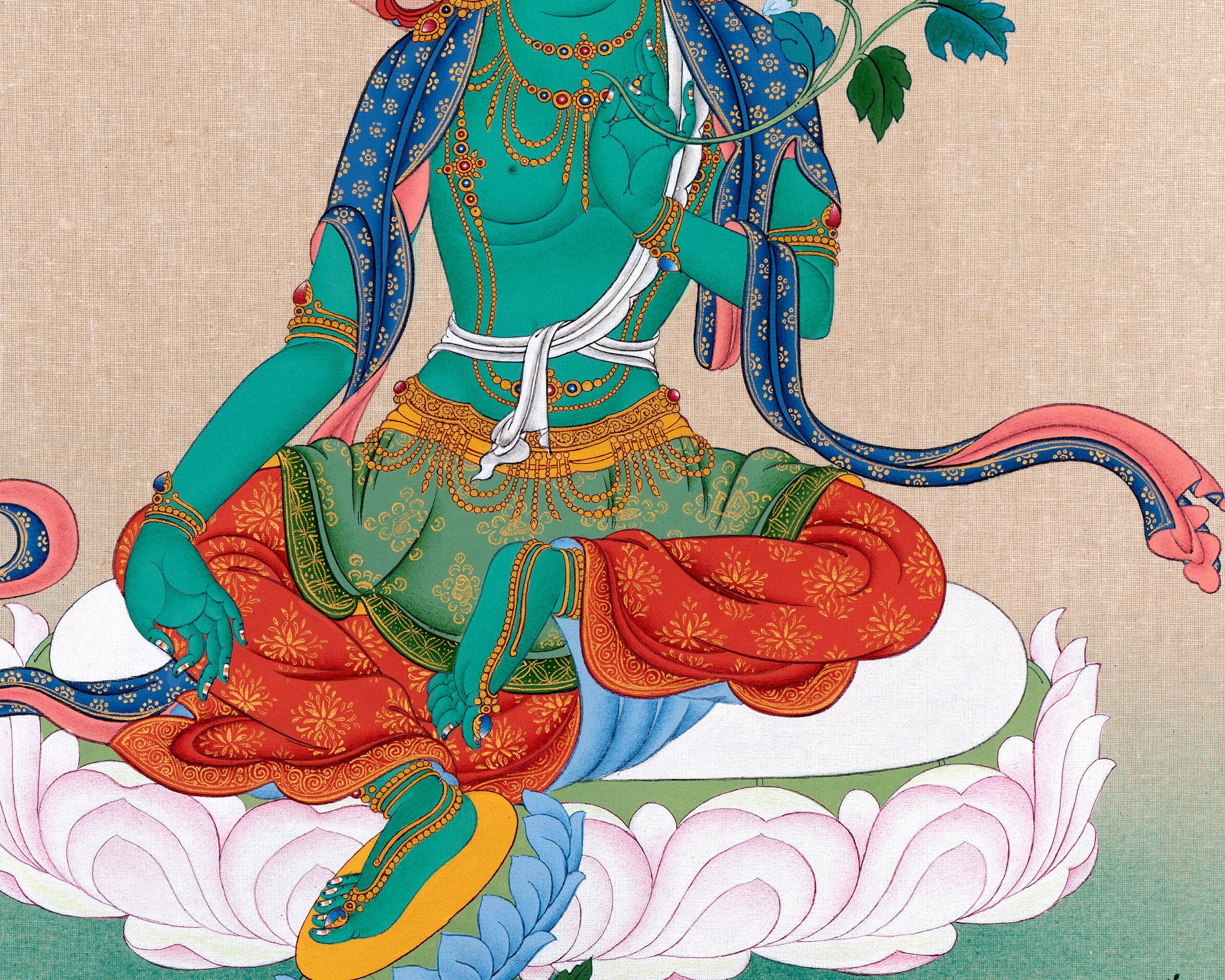 Green Tara | Tibetan Thangka Painting | Handmade Tara Art