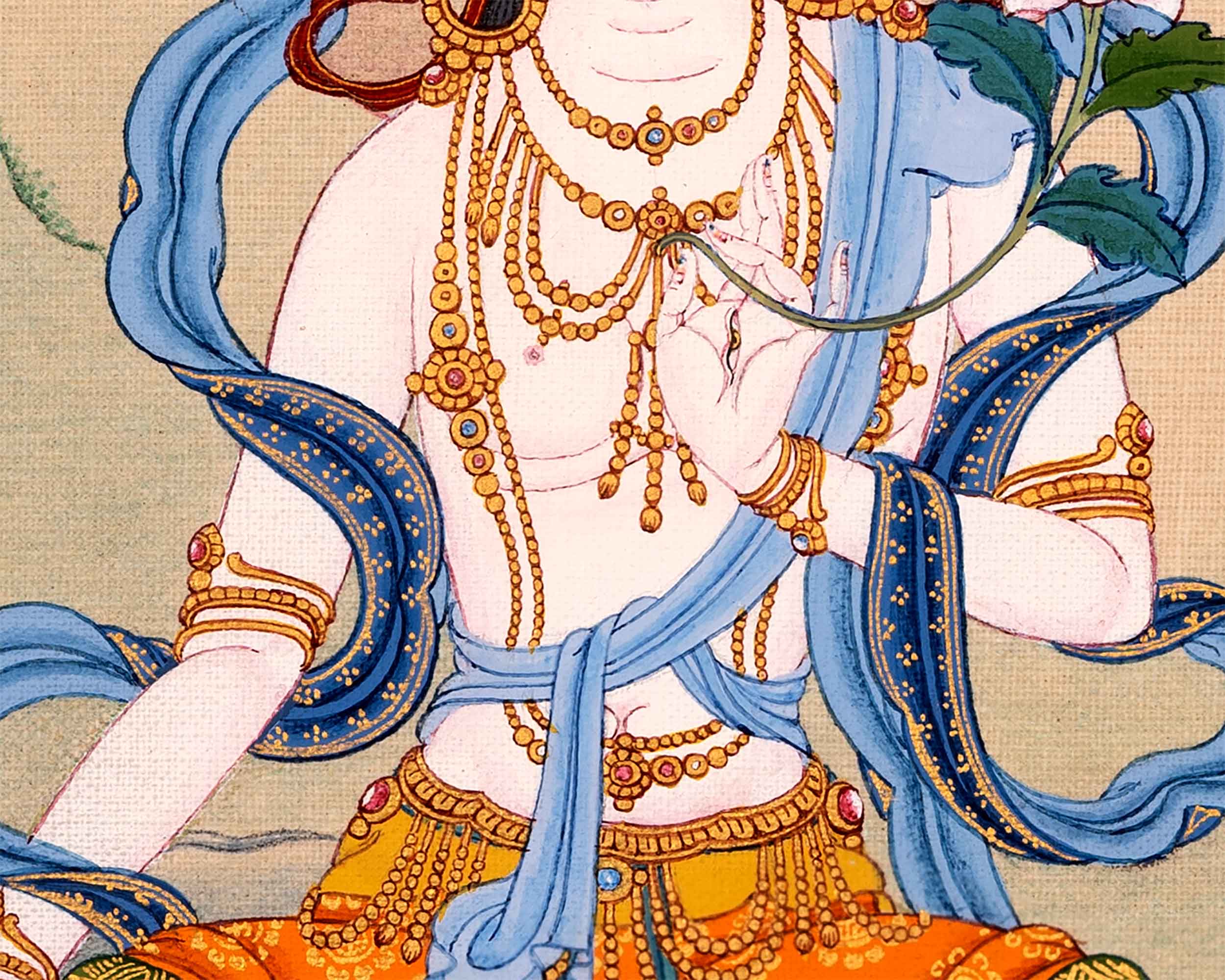 24K Gold White Tara Goddess Thangka | Traditional Tibetan Art