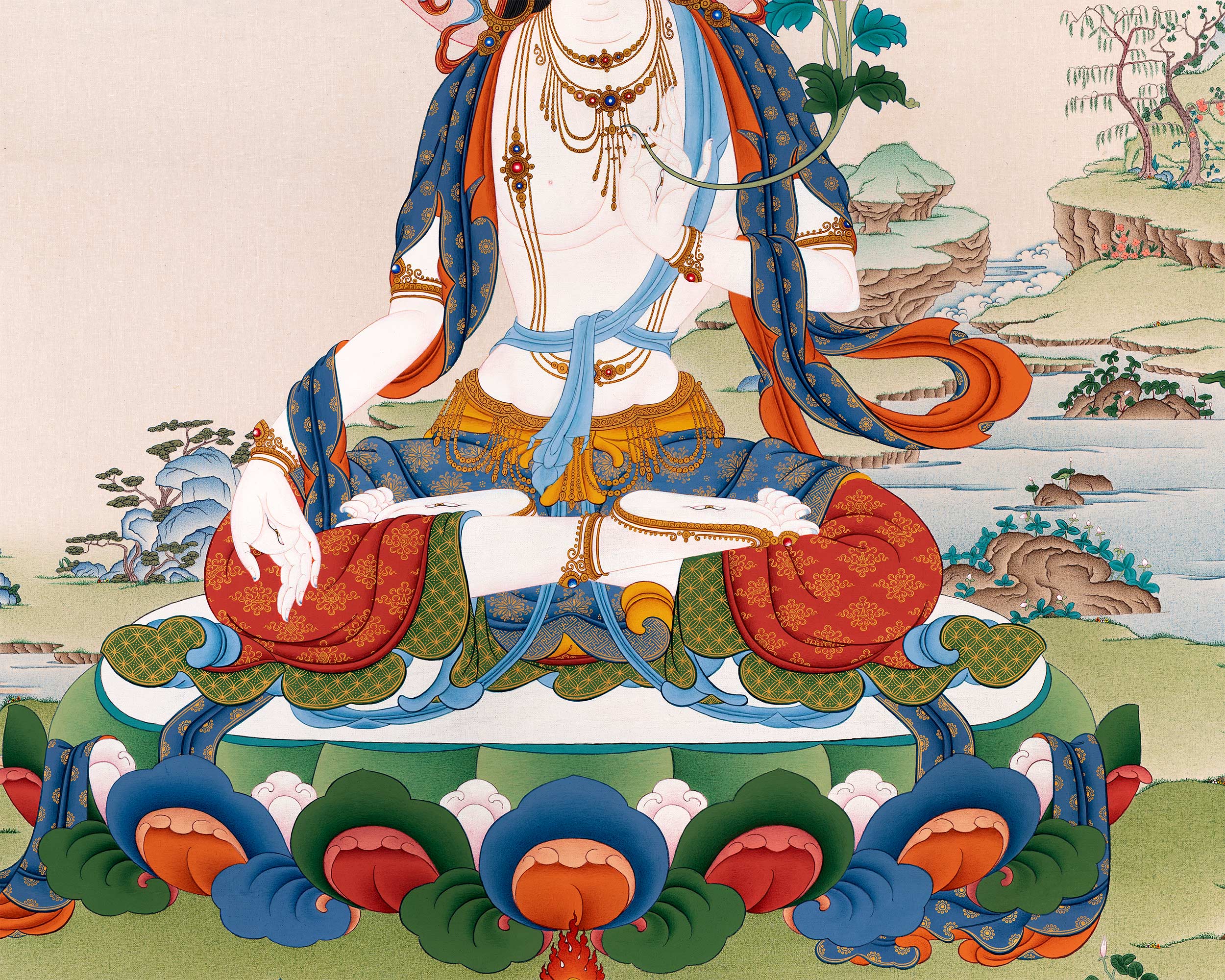 White Tara Traditional Thangka Print | High Quality Digital Canvas Print