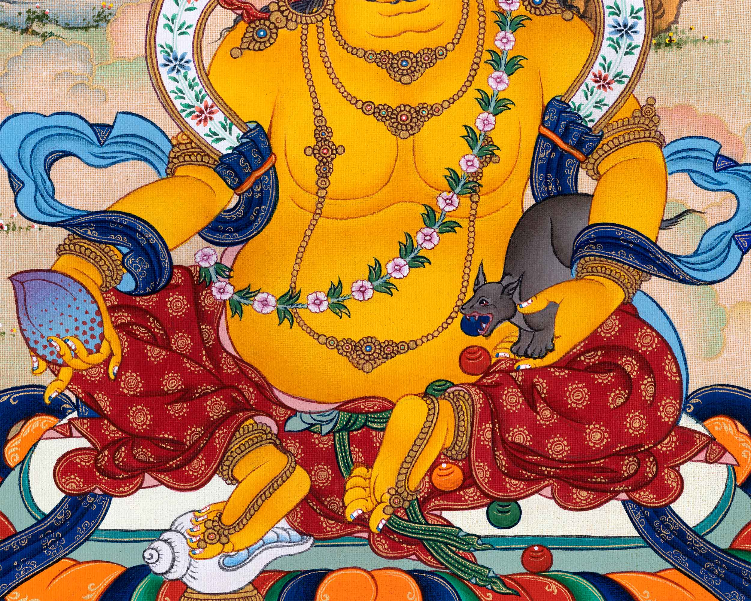 Tibetan Poster Of Dzambhala God Of Wealth | Traditional Tibetan Deity Canvas Print
