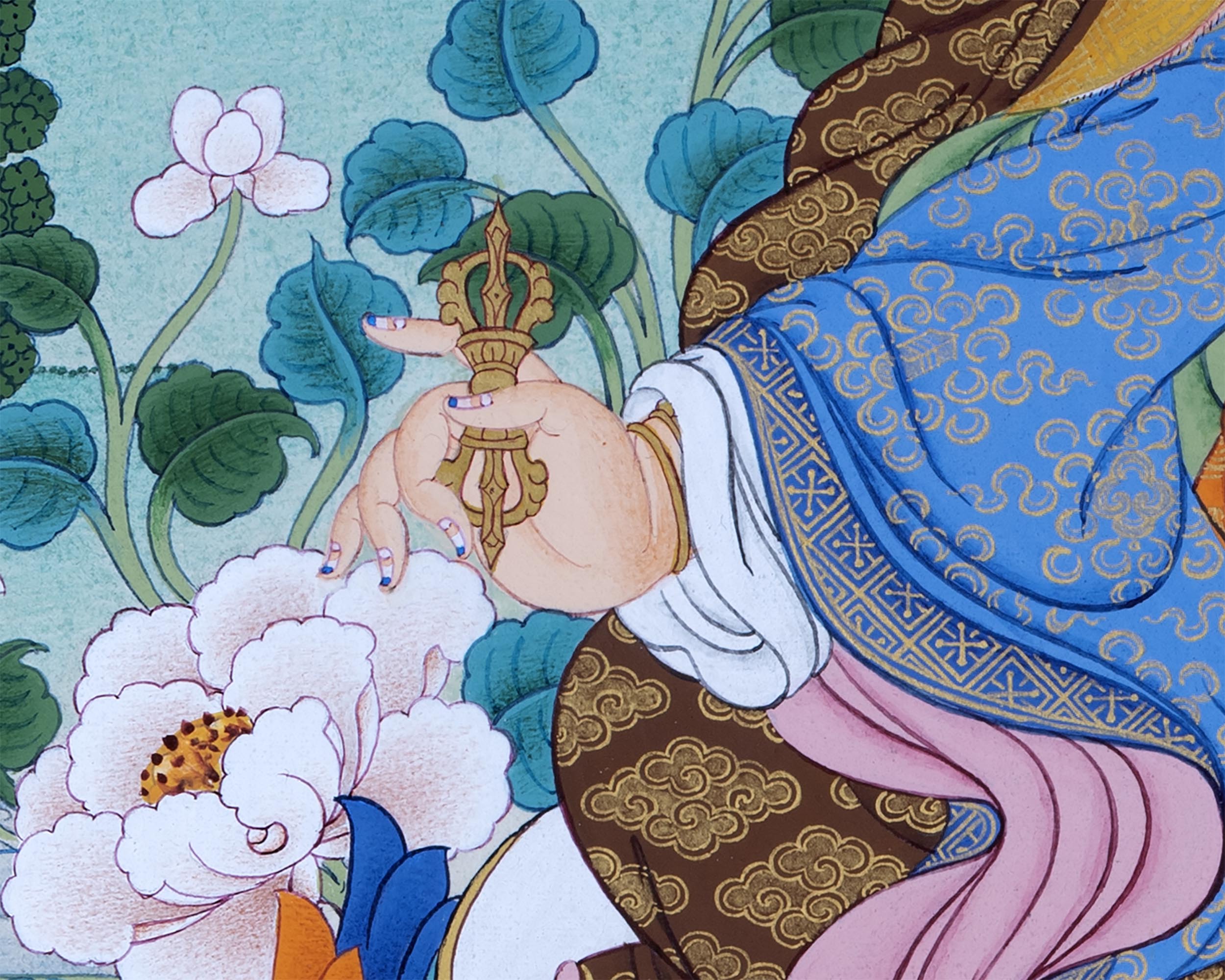 Guru Rinpoche with Chenrezig and Amitabha | Buddha Of Vajrayana | Thangka