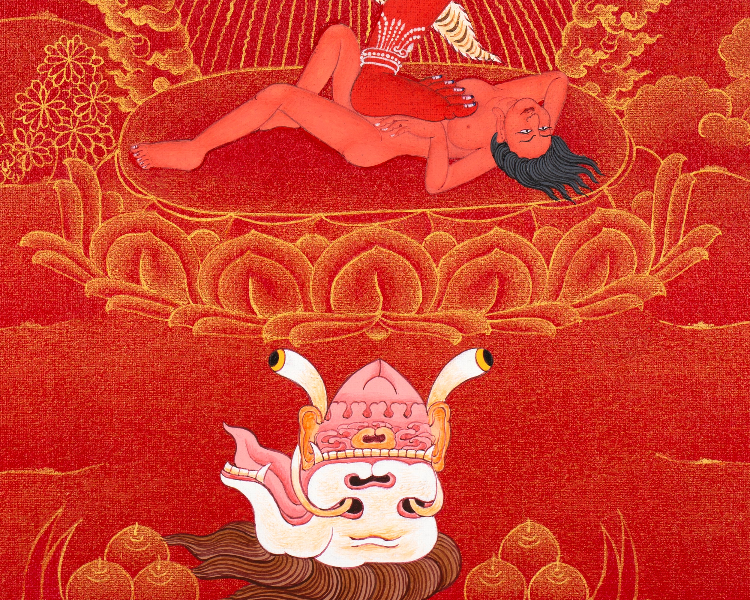 Kurukulla, Tibetan Thangka Painting, Traditional Buddhist Art in 24K Gold