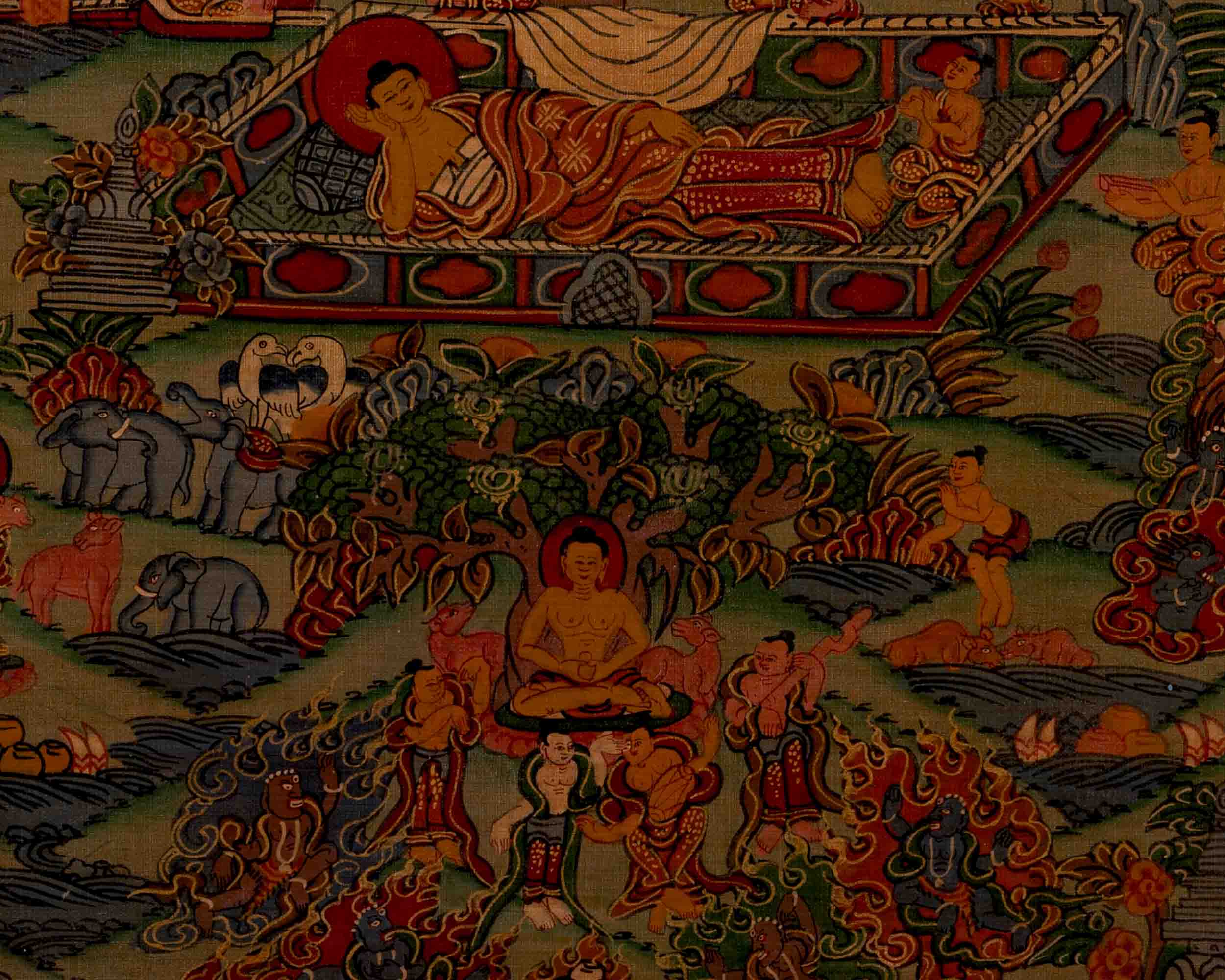 Life Story Of Shakyamuni Buddha | Oil Varnished Thangka | Wall Decors