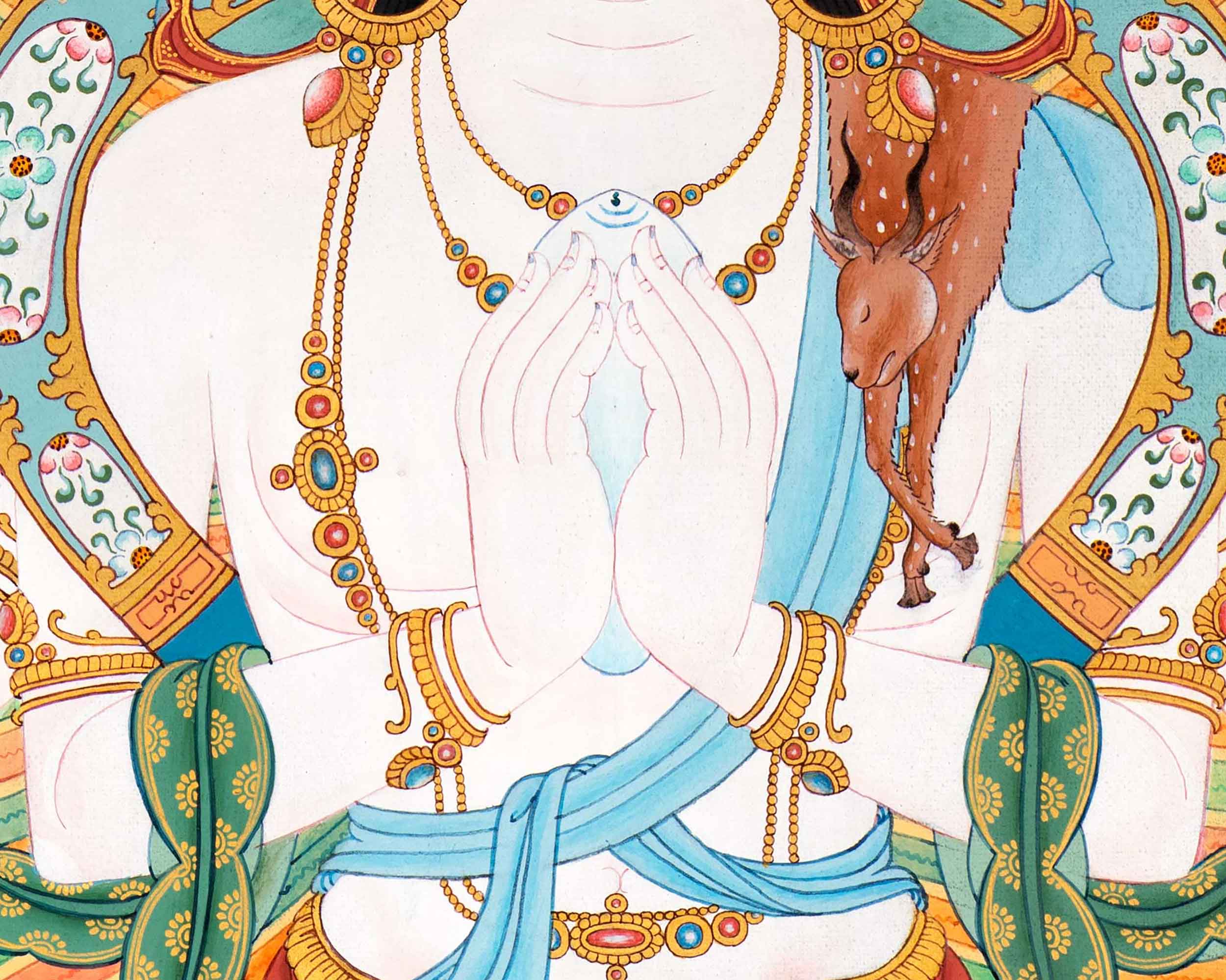 Tibetan Chenrezig Thangka | Buddhist Avalokiteshvara Art For Practice