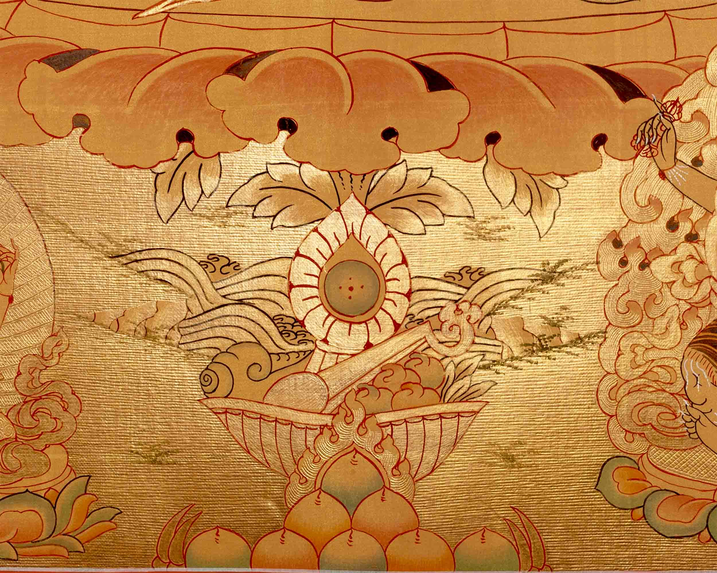 24K Gold Manjushree Thangka | Tibetan Buddhist Bodhisattva Art