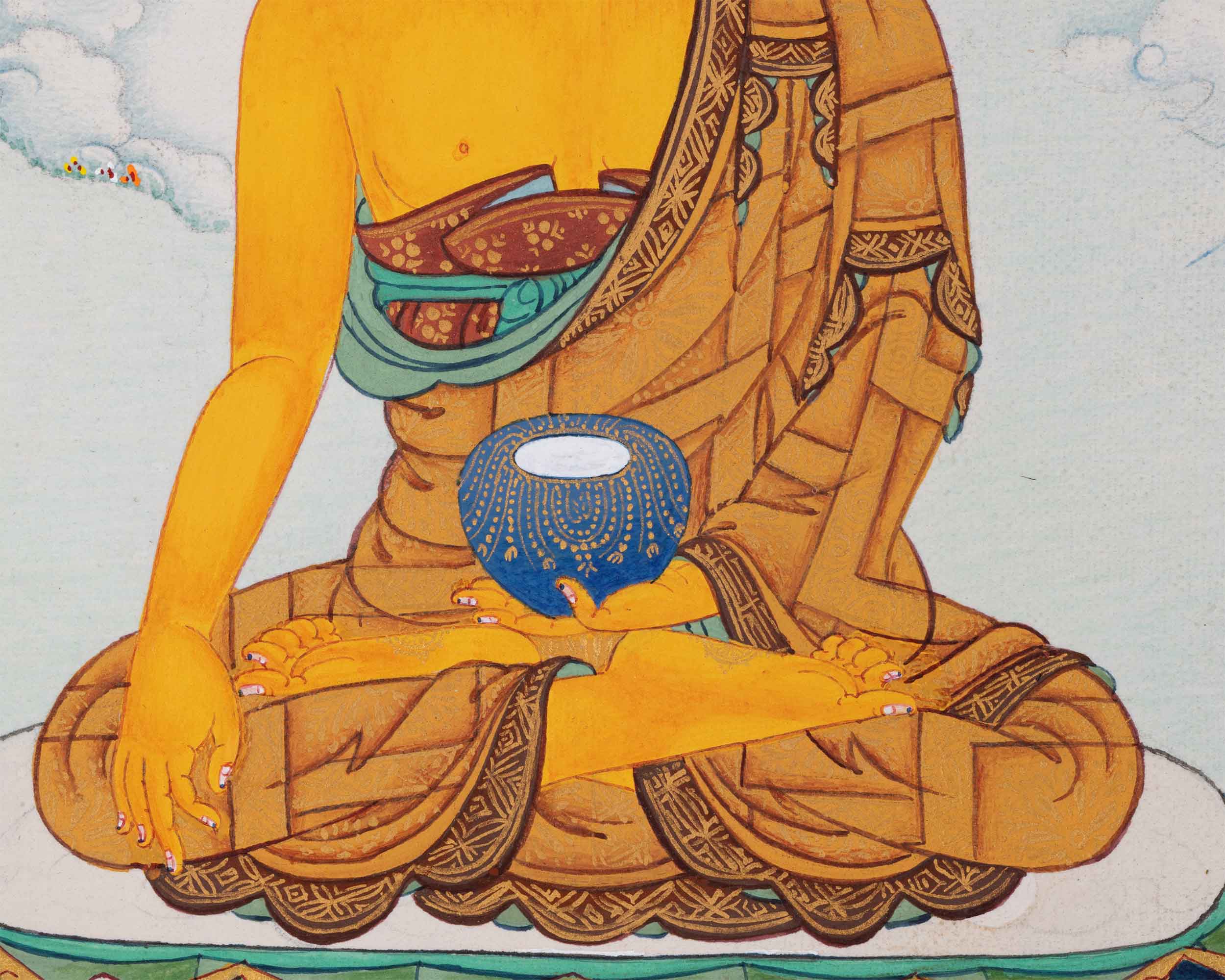 Historical Buddha Shakyamuni Mantra Practice Thangka | Hand-Painted Gautam Buddha Art