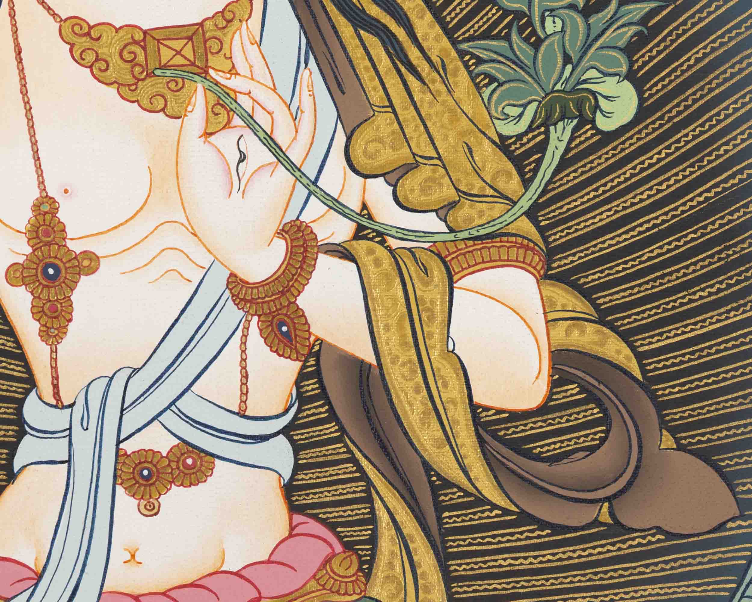 White Tara Thangka | Female Bodhisattva Art | Religious Wall Decors