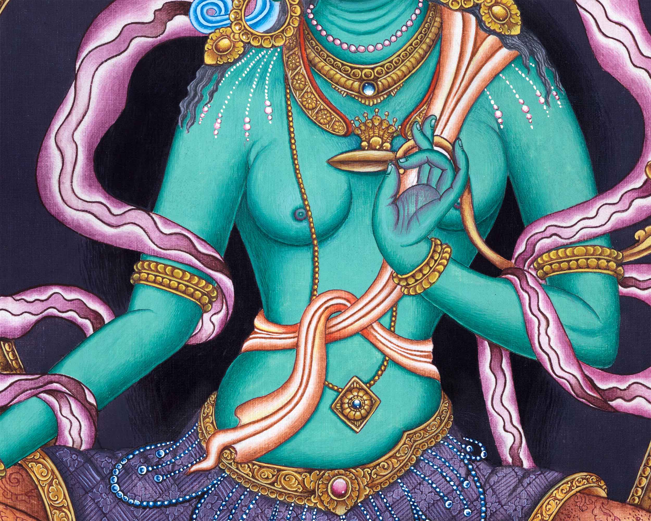 Green Tara Buddha Goddess High-Quality Giclee Print | Traditional Nepali Deity Art