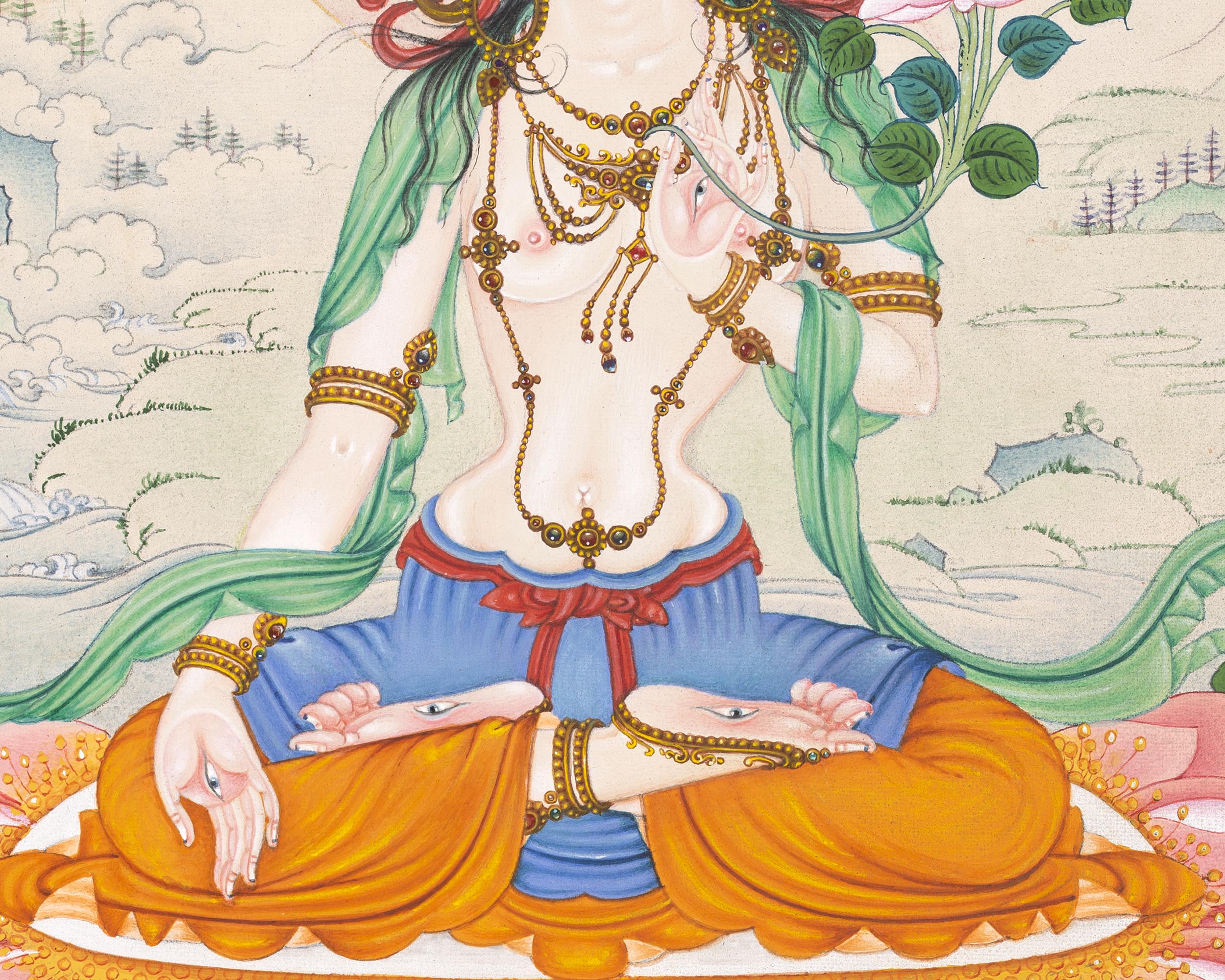 High Quality Digital White Tara Thangka Print | The Serene Goddess of Healing