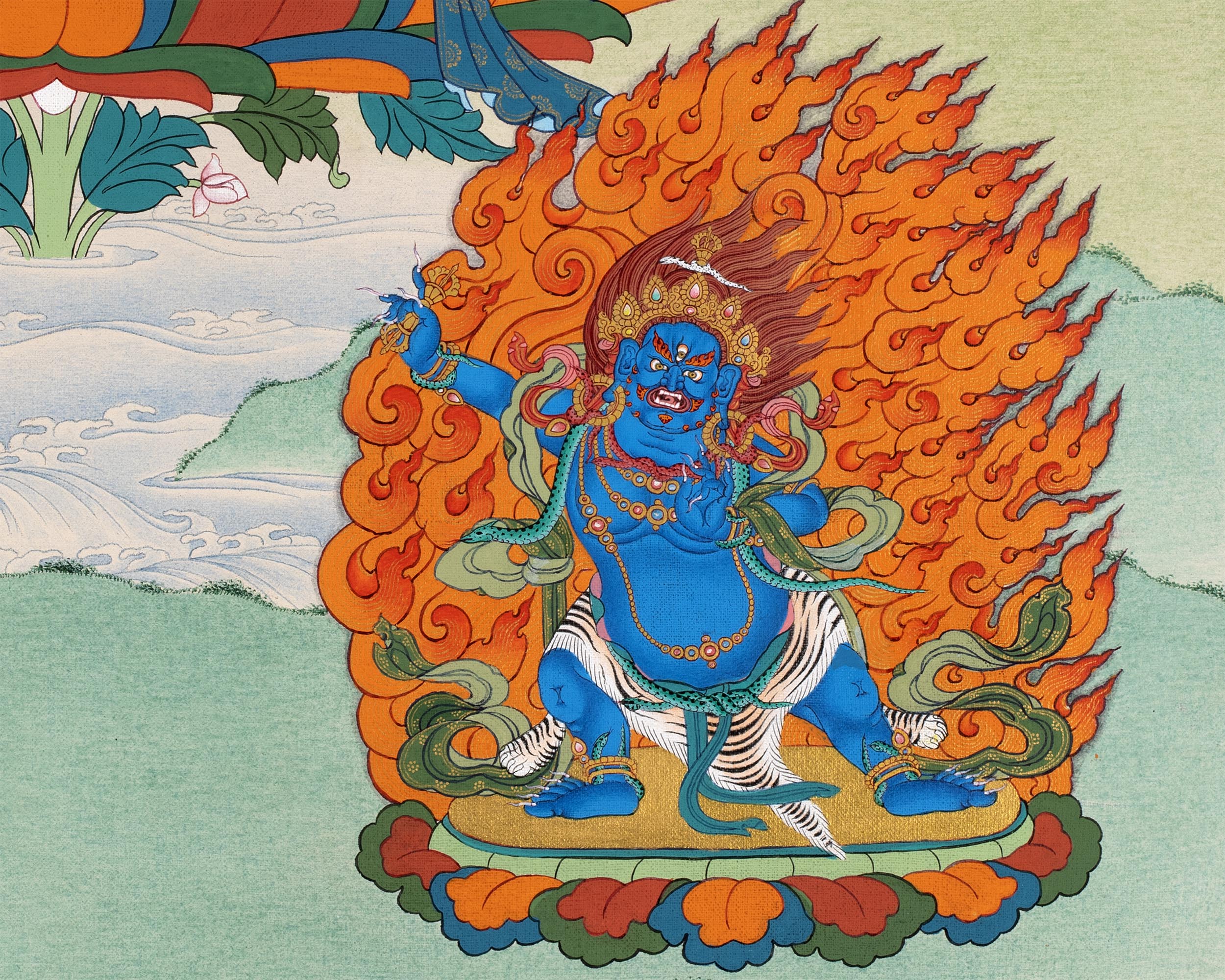 Manjushri With Bodhisattvas | Chenrezig | Vajrapani | Buddhist Deity Thangka