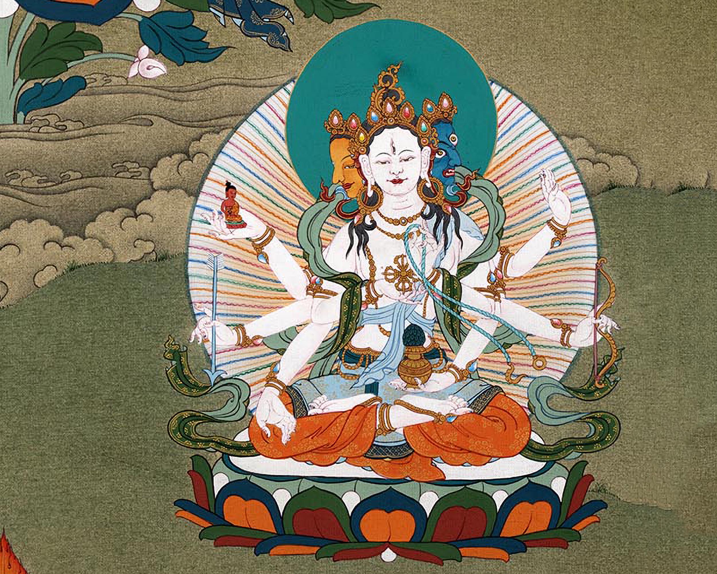 White Tara With Amitayus and Namgyalma Thangka | Long Life Deities | Tibetan Art