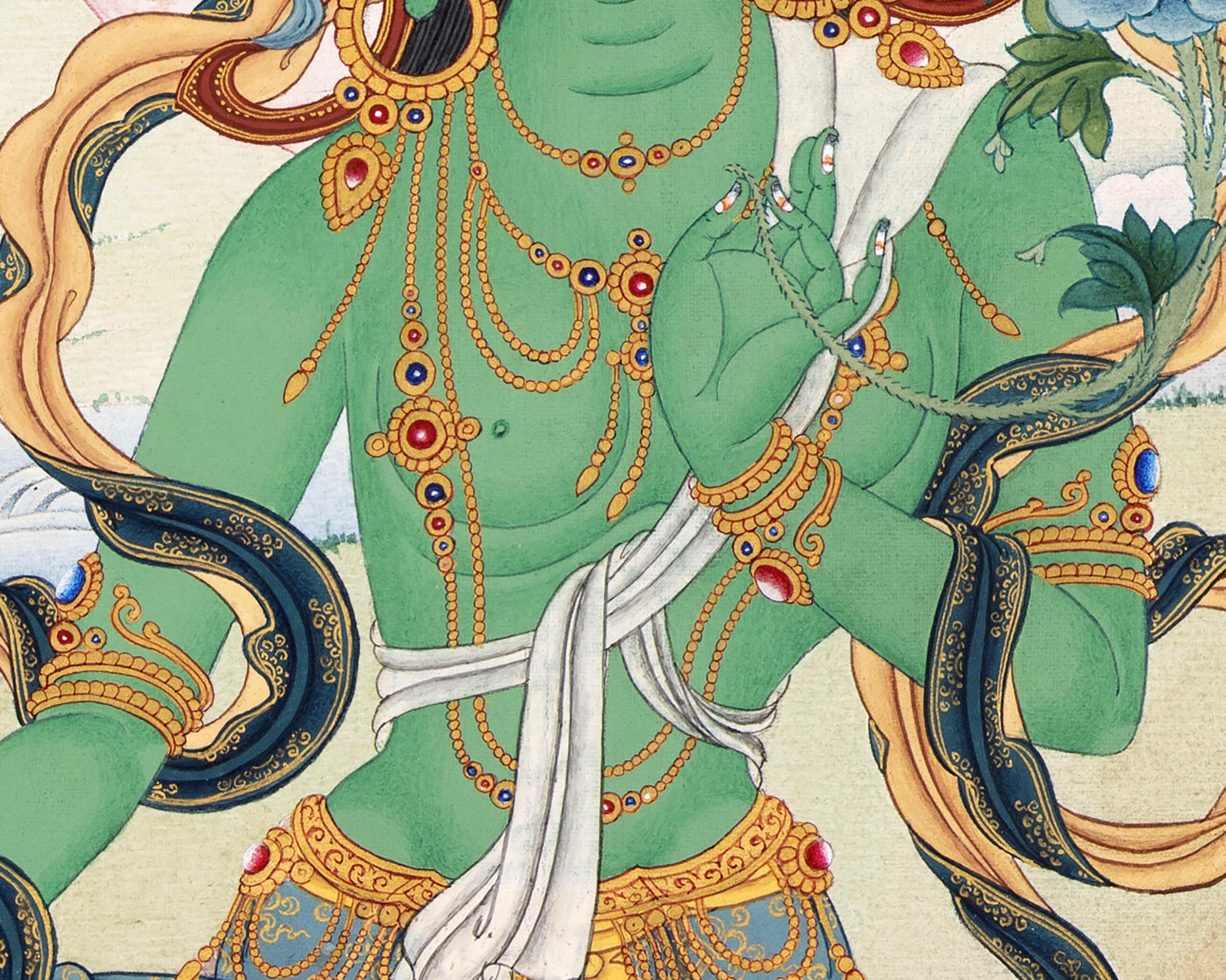 Green Tara Goddess | Traditionally Hand Painted Mother Tara Thangka