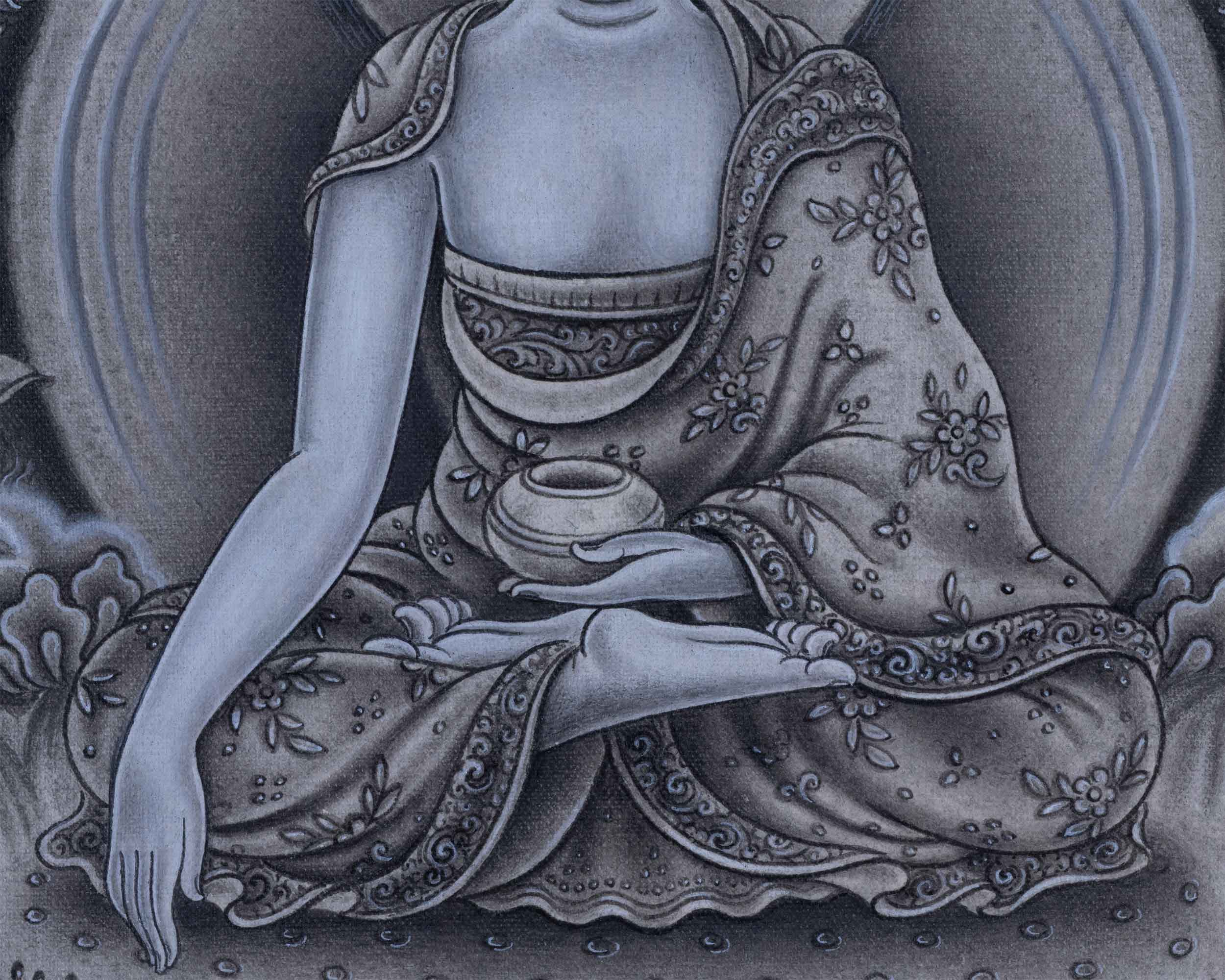 Traditional Siddhartha Gautama Drawing On Canvas | Nepali Pauba Painting Print of Historical Buddha