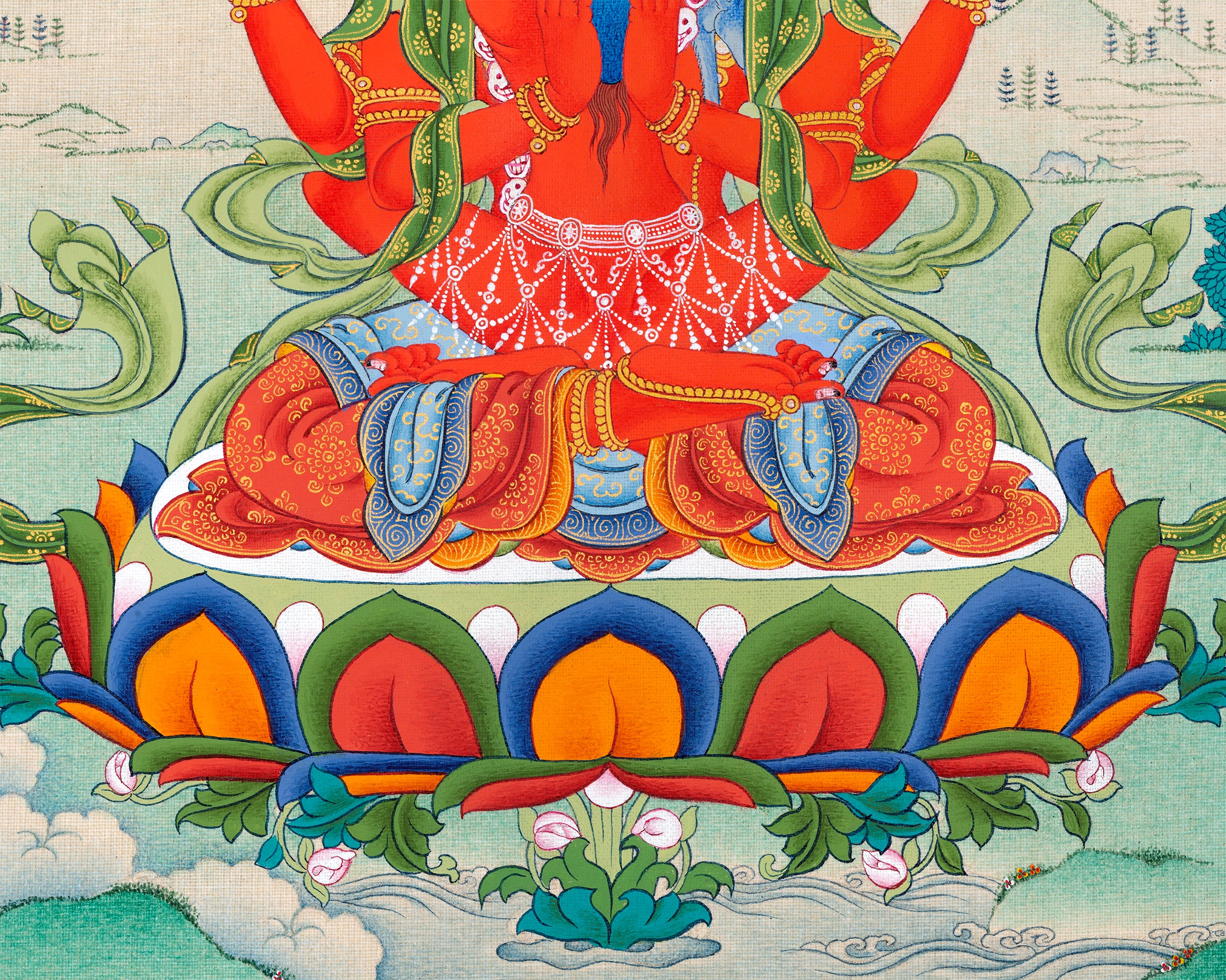 Red Chenrezig Thangka | Gyalwa Gyatso | Meditational Deity | Karma Kagyu Lineage