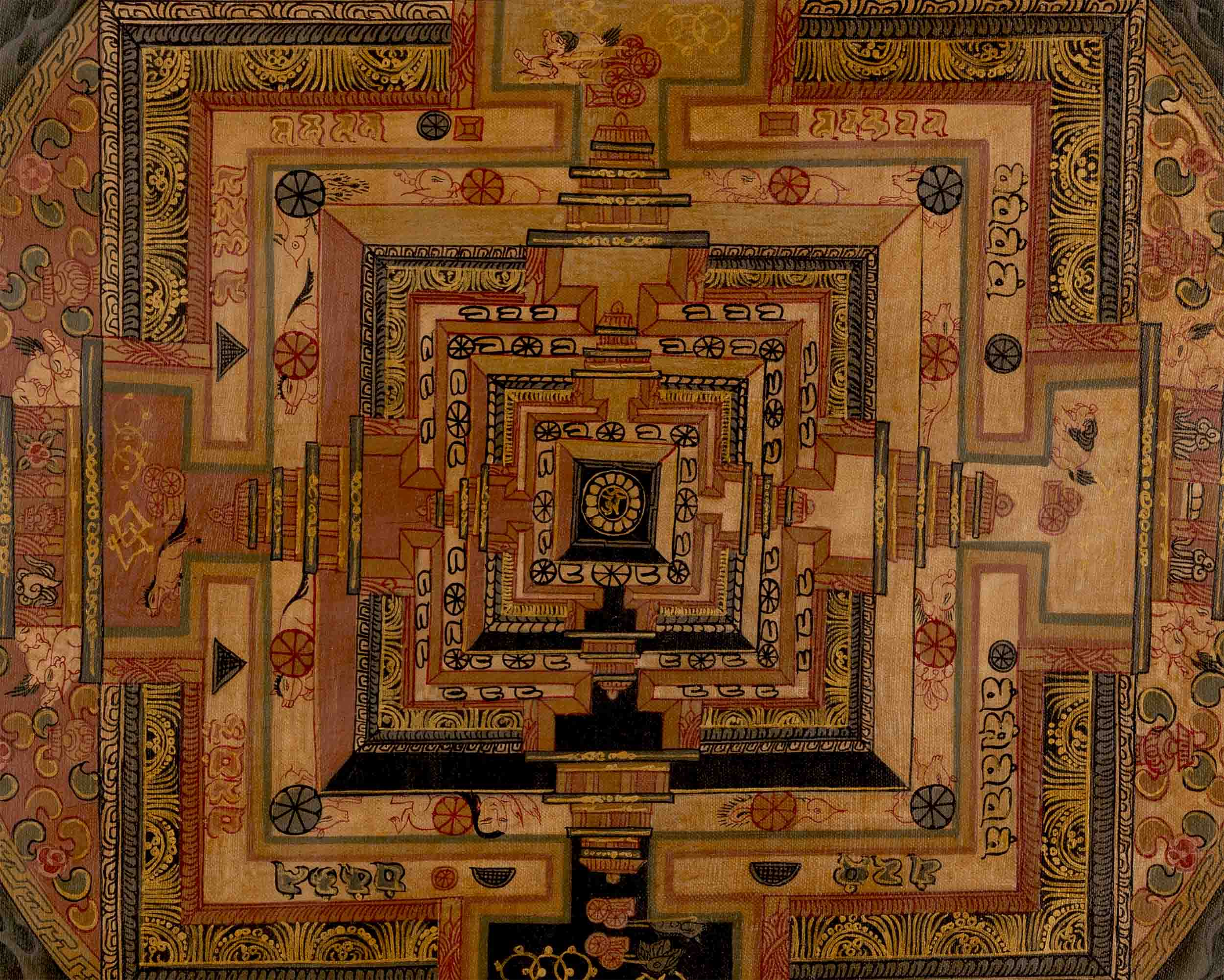 Oil Varnished Kalachakra Mandala | Tibetan Thangka Painting
