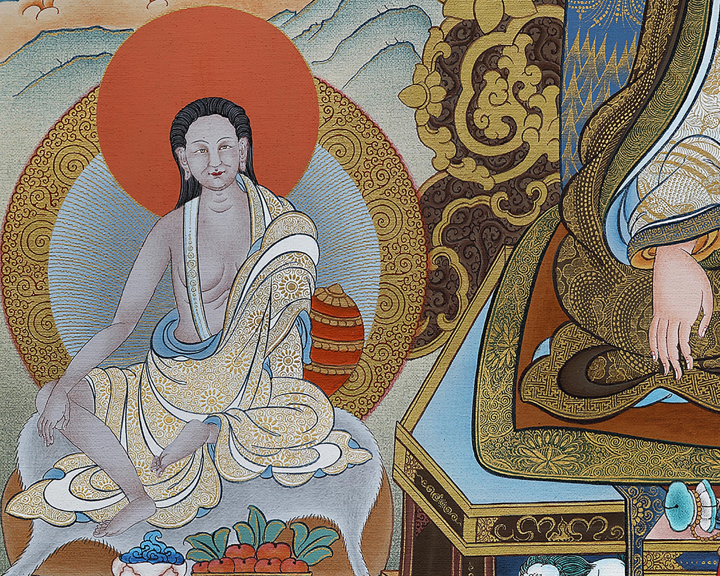 Rare Marpa Milarepa Thangka, Kagyu Lineage Master, Himalayan Vajrayana Buddhist Art