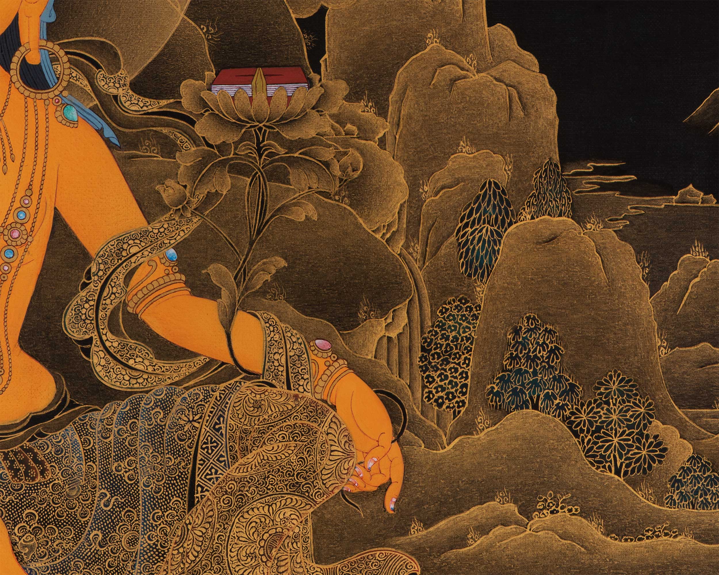 Acrylic Bodhisattva Manjushri Thangka | Tibetan Buddhist Art