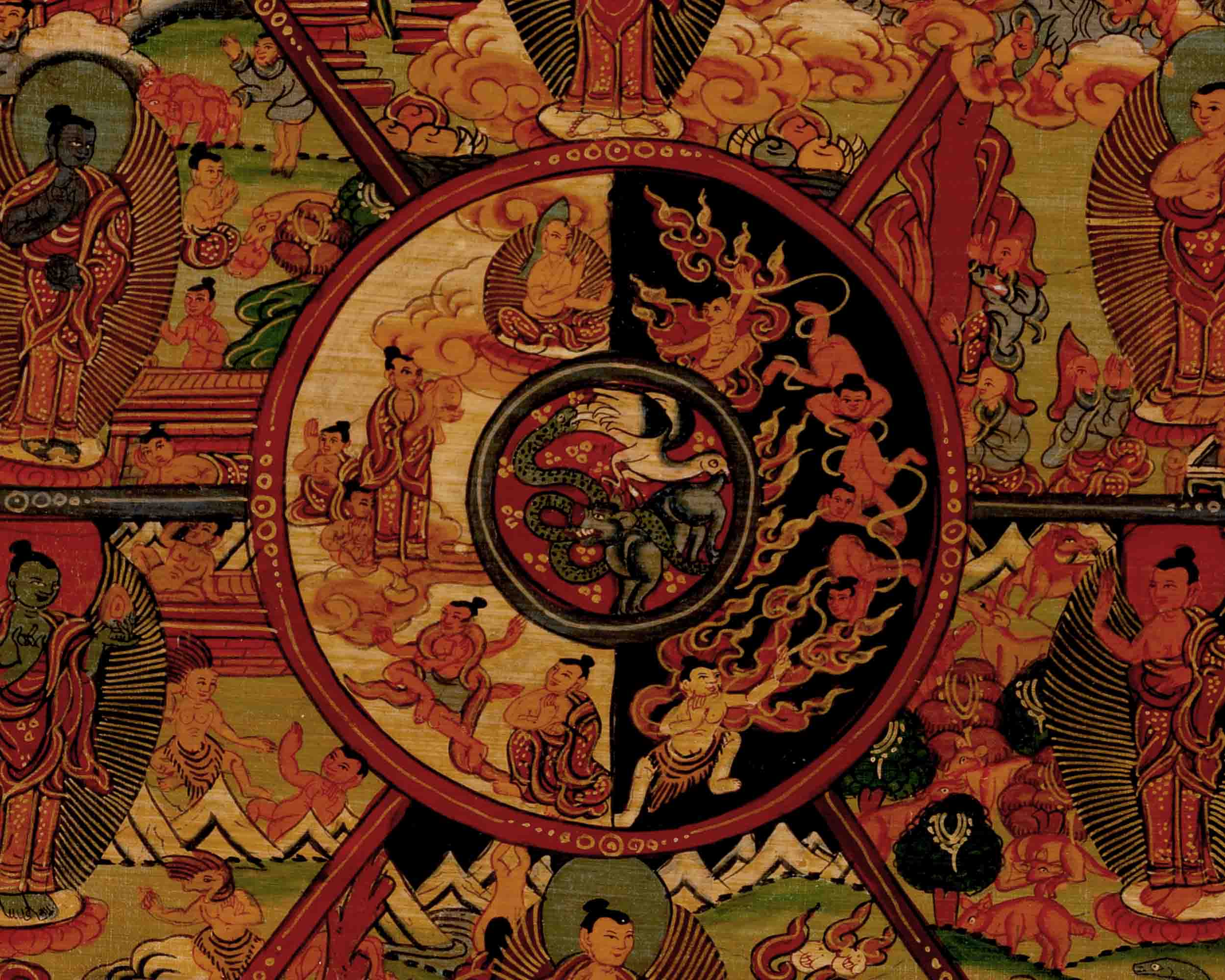 Tibetan Wheel Of Life Thangka | Traditional Samsara Painting | Wall Decors