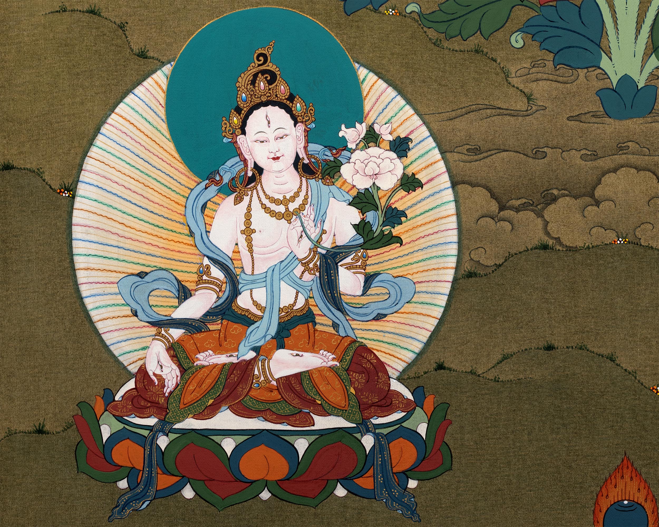 Amitayus With White Tara And Namgyalma Thangka | Tibetan Buddhist Art