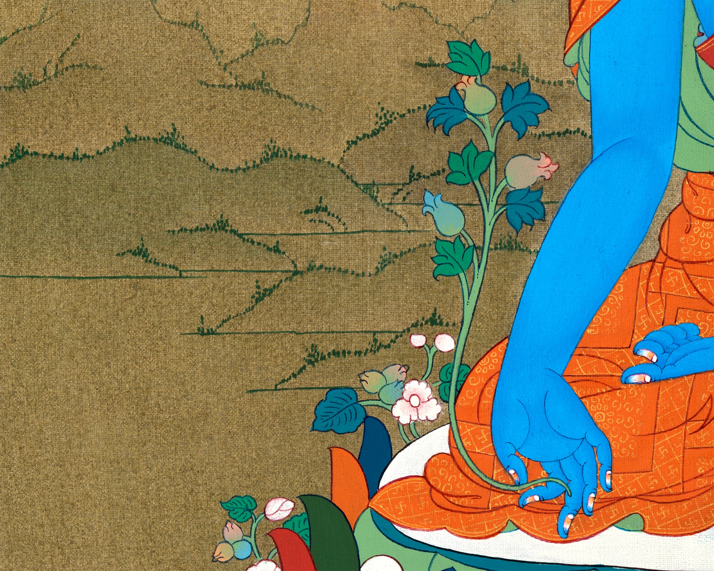 Medicine Buddha Thangka, Hand Painted Tibetan 24K Gold Thangka Painting