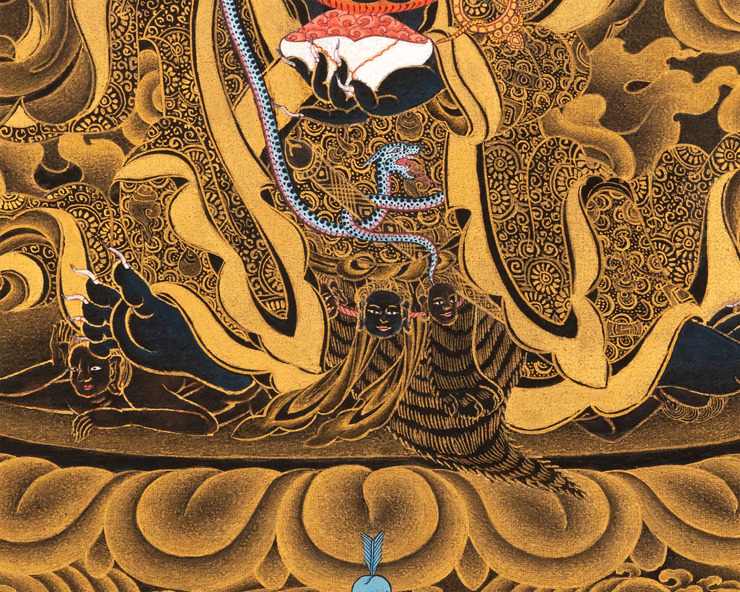 24K Gold Mahakala Bernagchen Thangka | Buddhist Tibetan Art