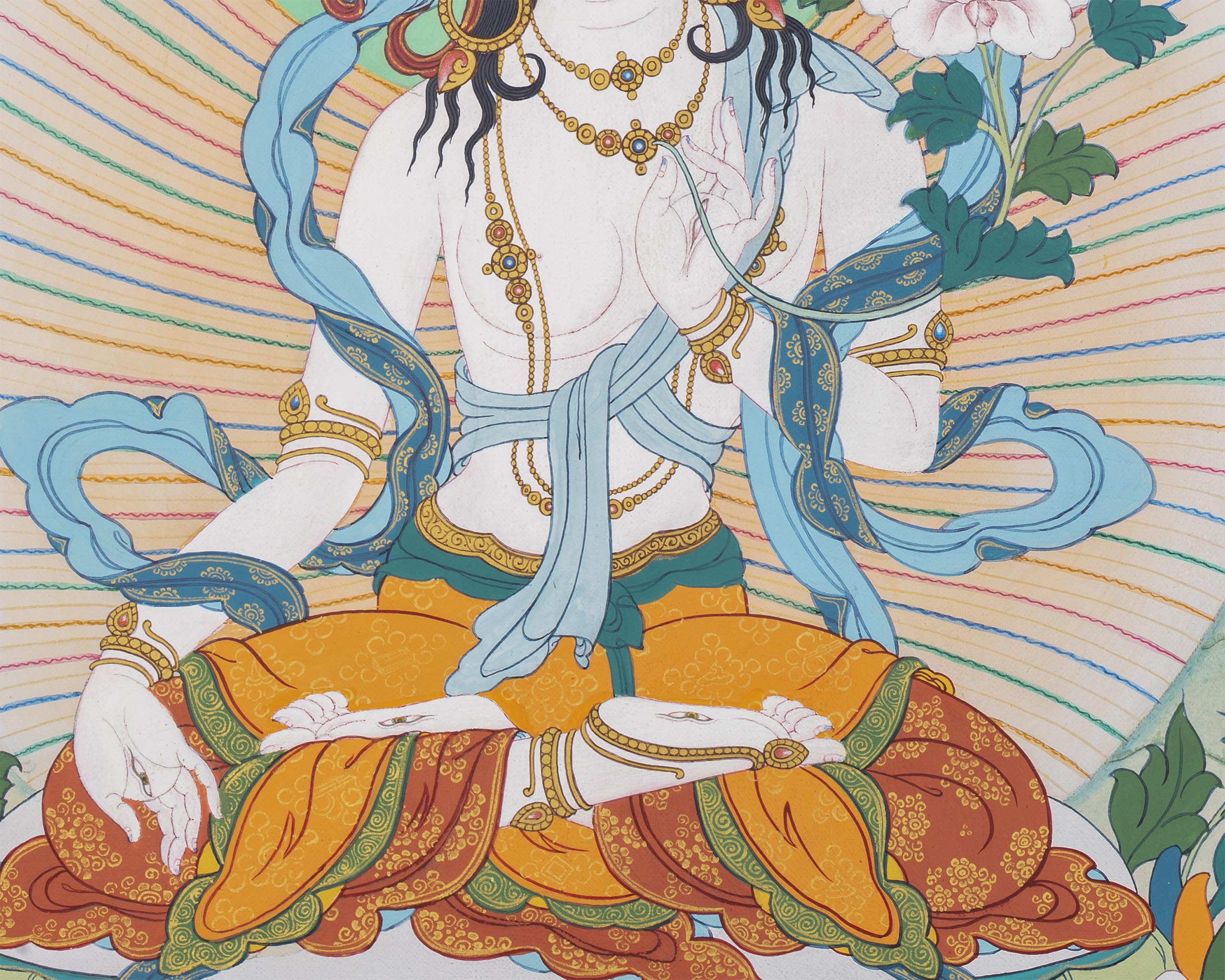 White Tara With Amitayus and Namgyalma Thangka | Tibetan Thangka Painting | Vajrayana Art