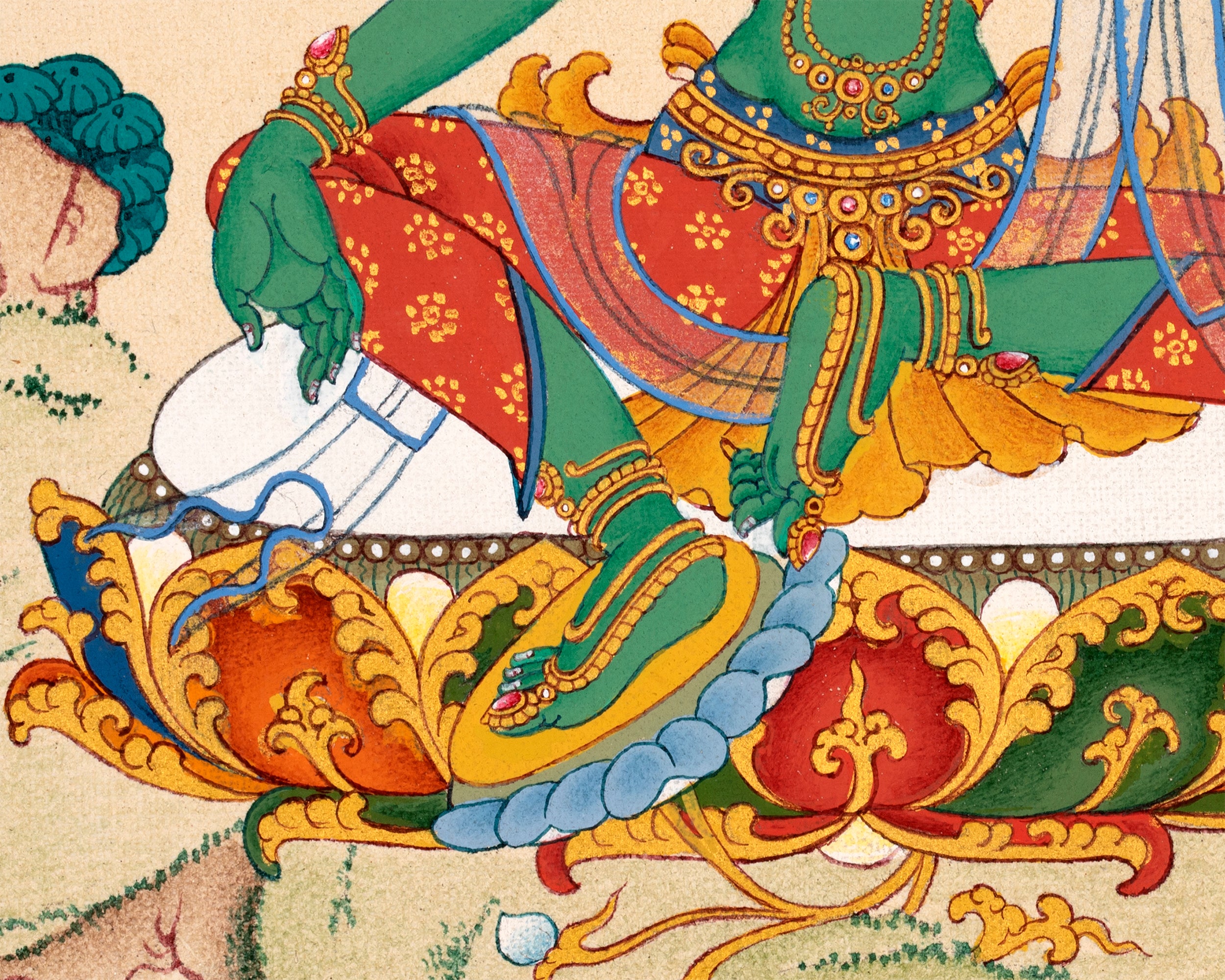 Green Tara Thangka With 24K Gold | Mother Bodhisattva | Traditional Hand-Painted