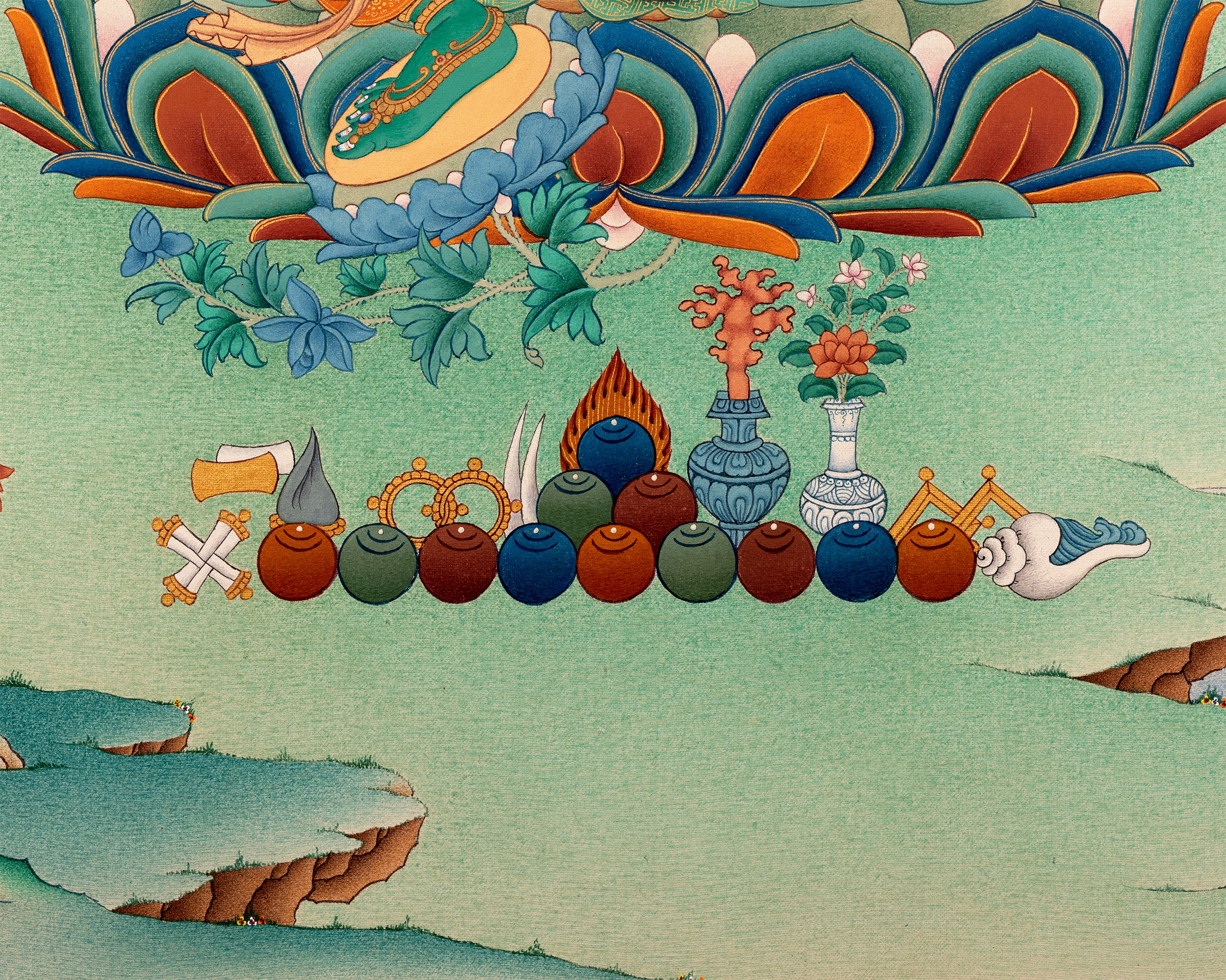 Green Tara | Traditional Tibetan Tara Thangka in Natural stone colors