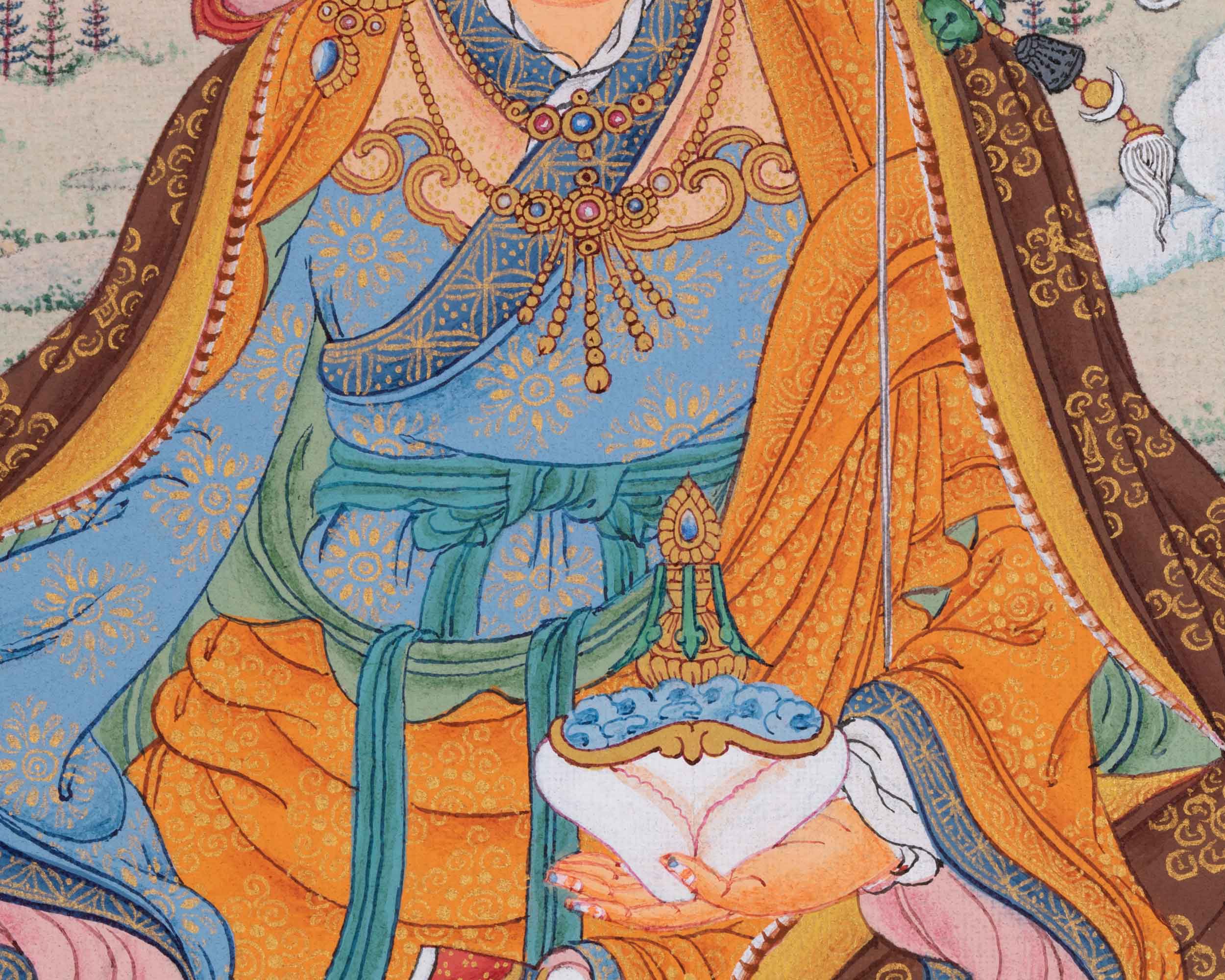 Hand Painted Thangka For Guru Rinpoche Mantra Practice | Traditional Tibetan Master Art