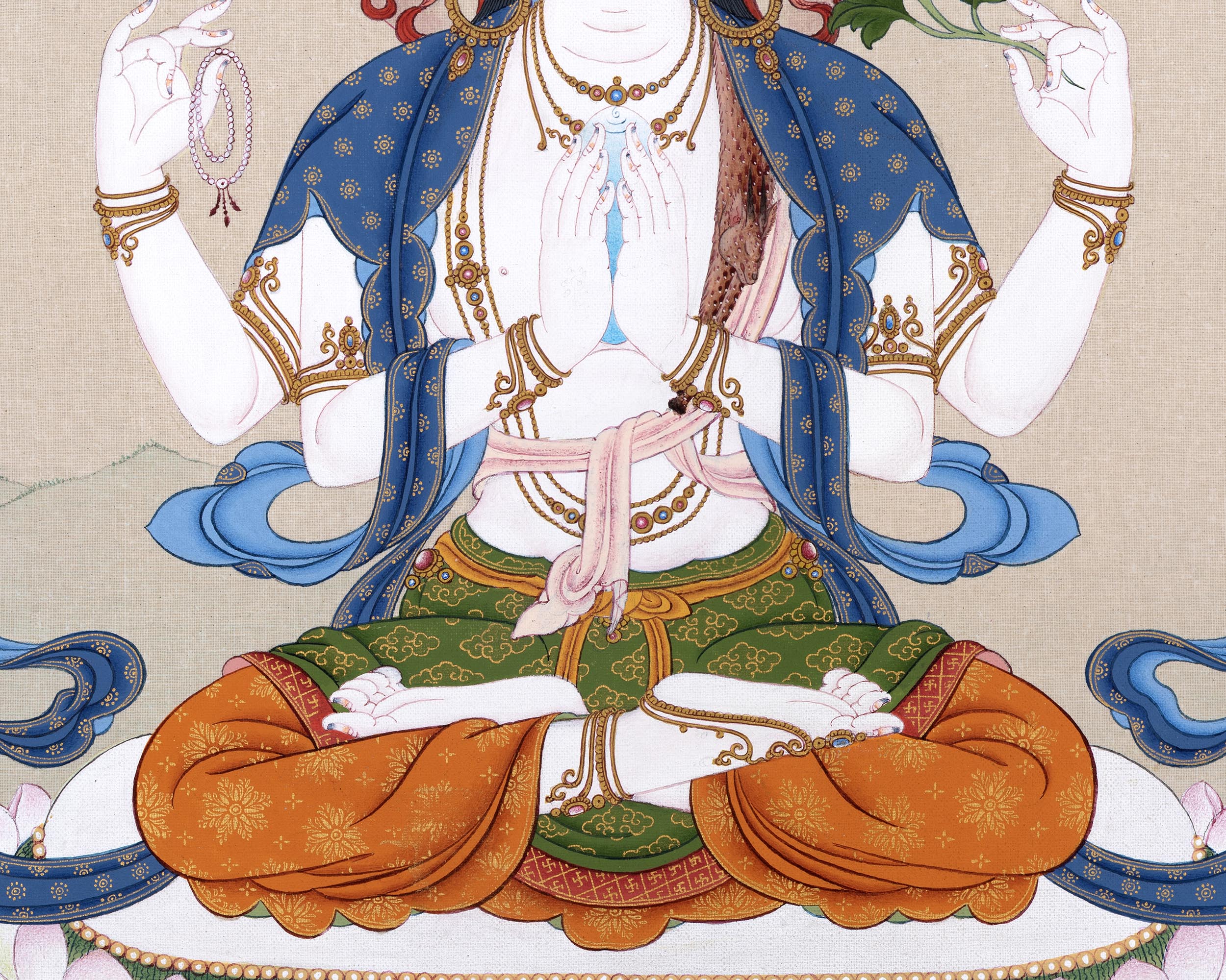 Four-Armed Chenrezig Thangka | Himalayan Bodhisattva Painting