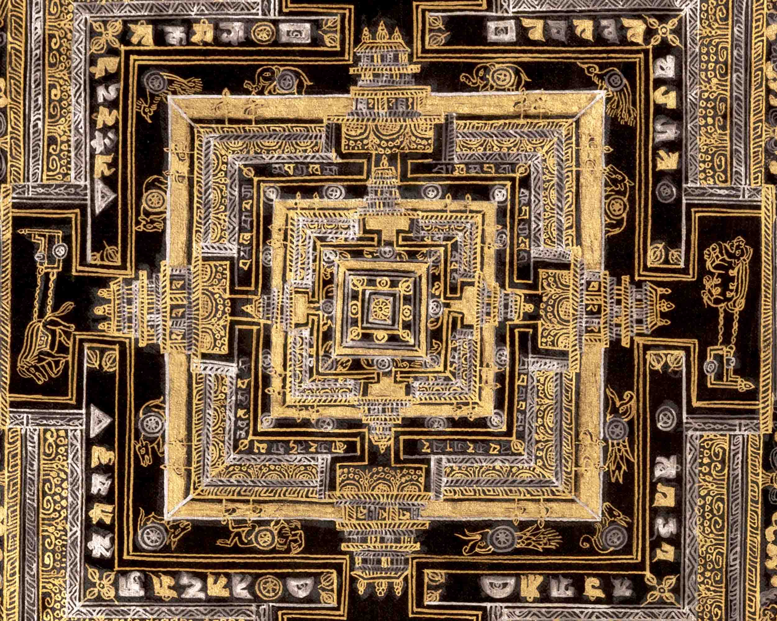 Kalachakra Mandala Thangka | Full 24K Gold Style Art | Religious Wall Decors