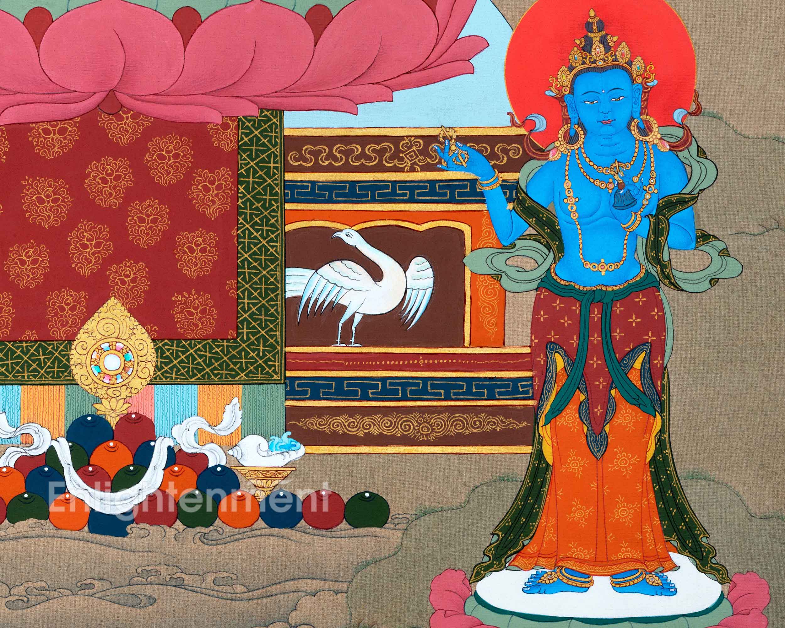 Namo Amitabha Buddha Thangka For Daily Meditation | Traditionally Hand-Painted Art Of Amitabha With Chenrezig and Vajrapani