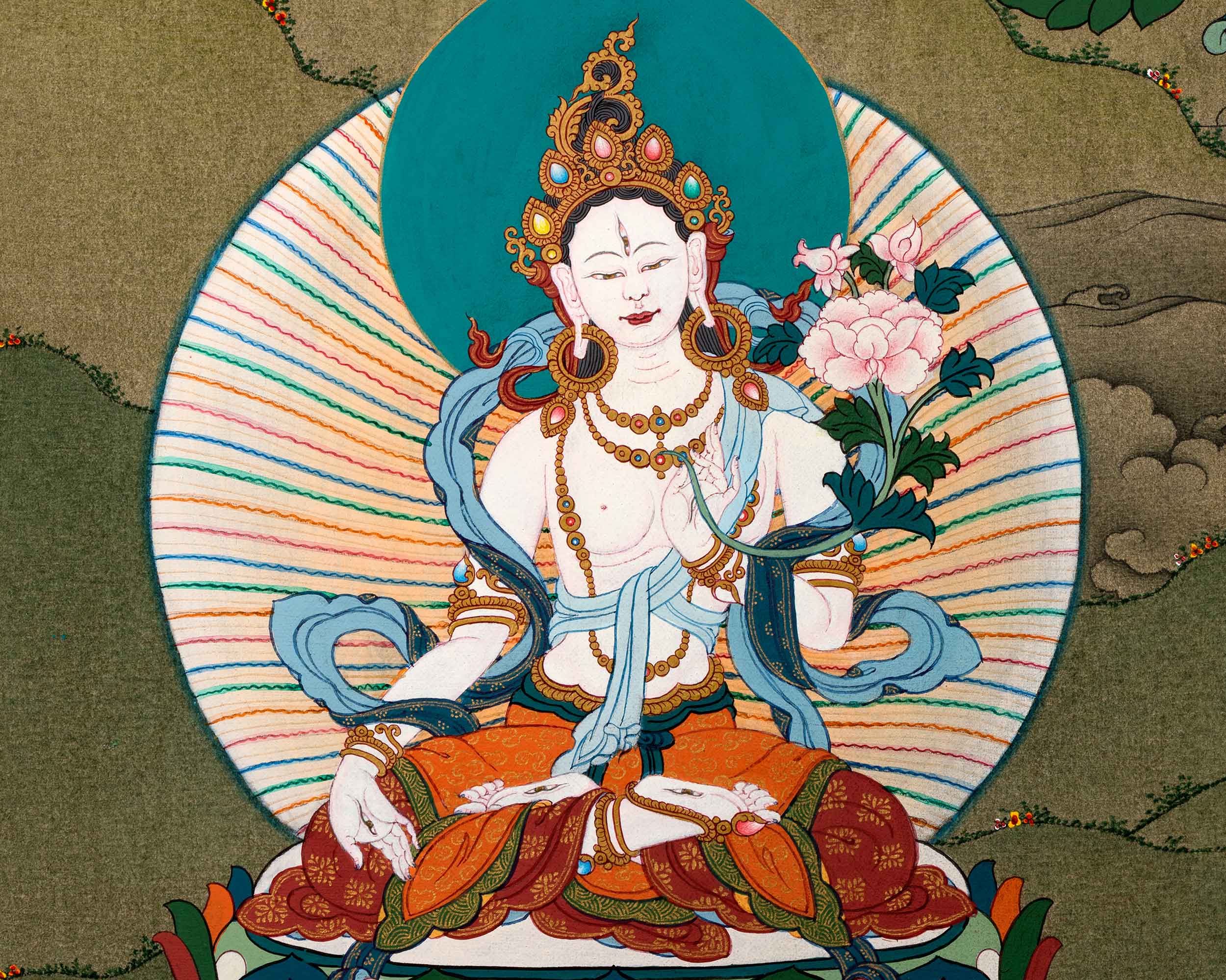 Himalayan Amitayus Long Life Practice Thangka | Buddha Amitayus With White Tara and Namgyalma