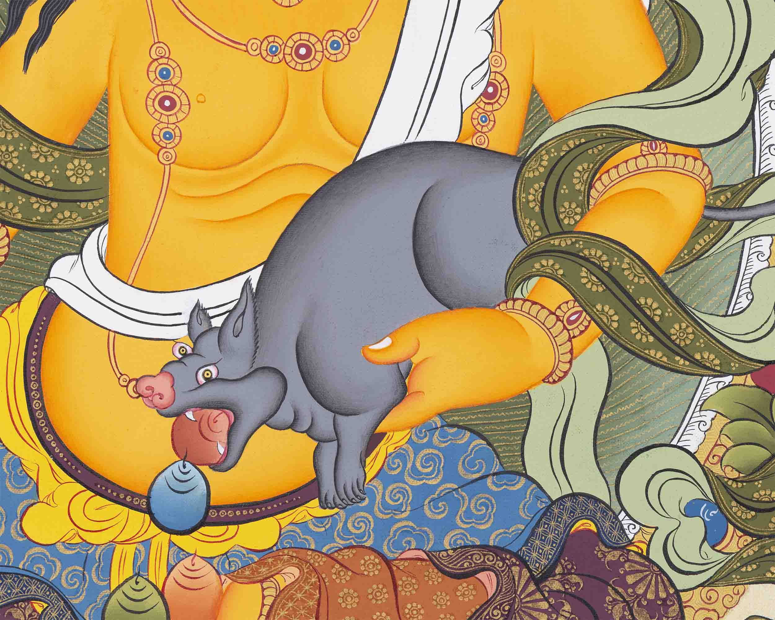 Dzambala Kubera Thangka | Religious Buddhist Art | Wall Decors