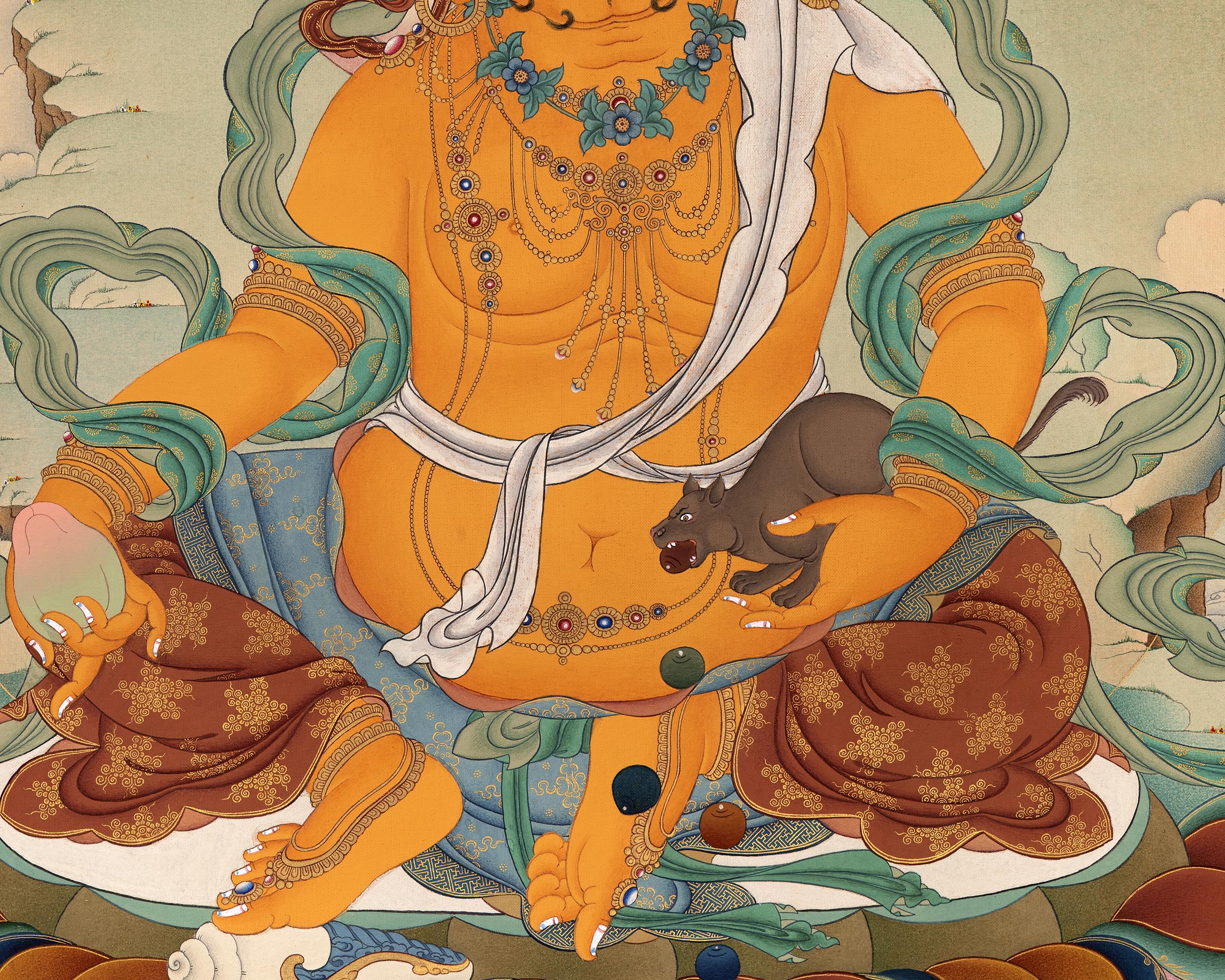 Dzambhala Wealth Deity Thangka | Vajrayana Canvas Print