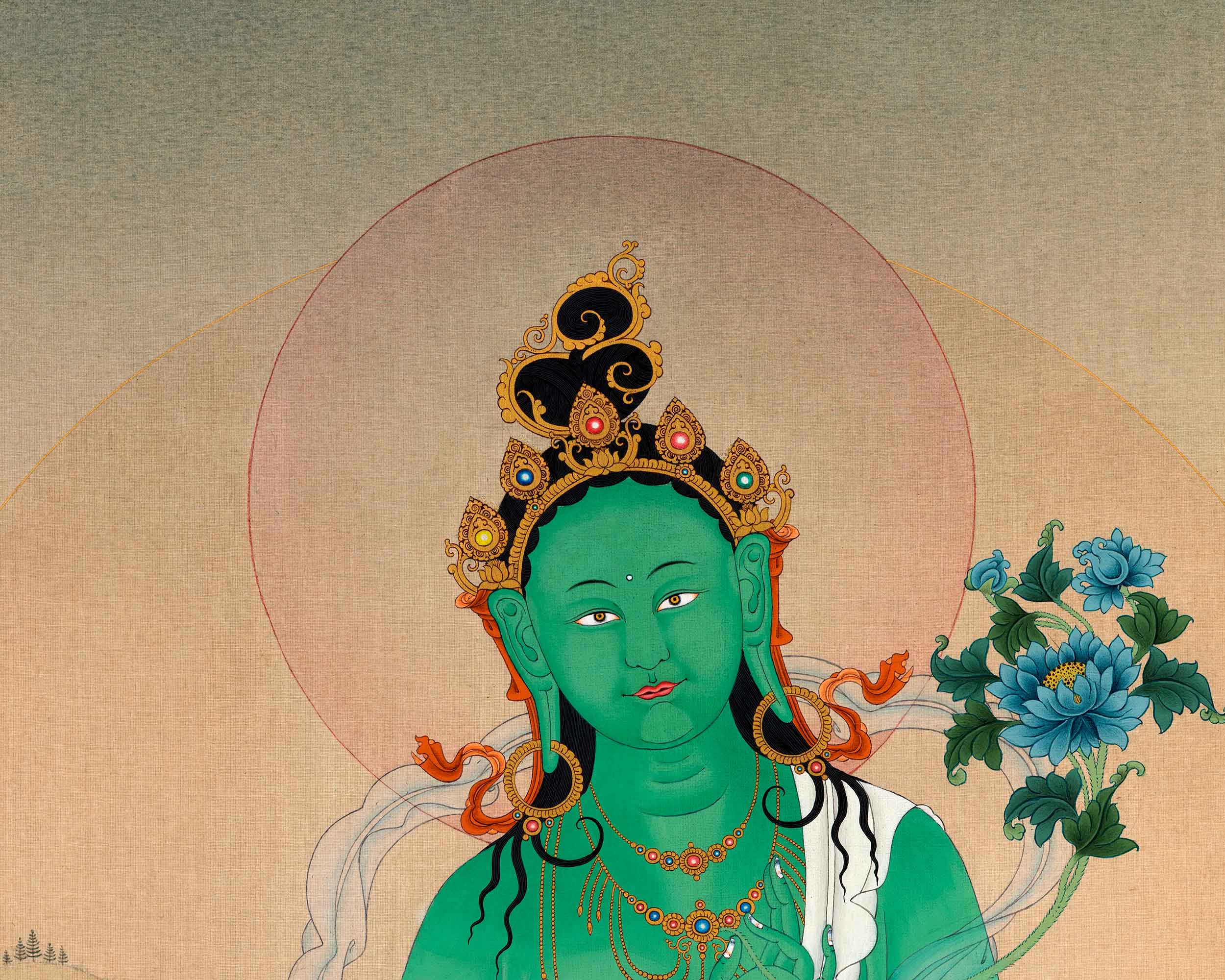 Large Green Tara Deity Painting | Handmade Tara Thangka