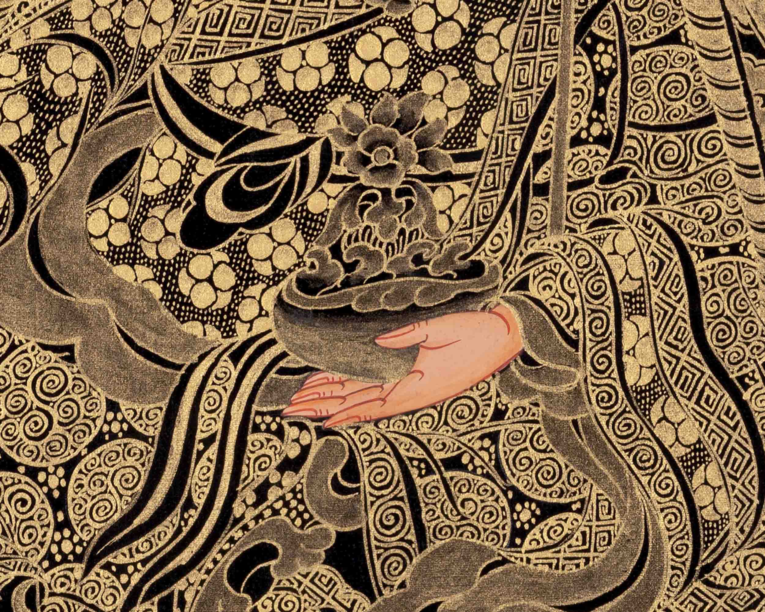 Black And Gold Style Guru Rinpoche Thangka | Art Painting