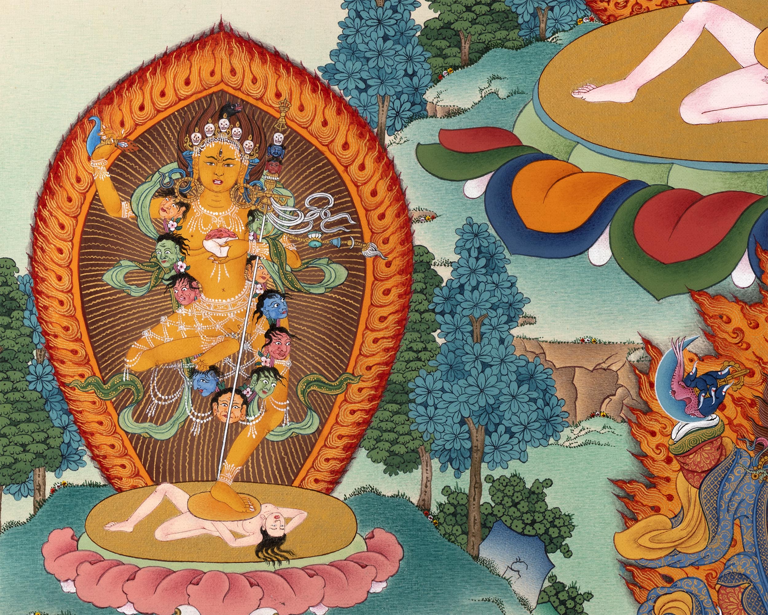 Dorje Phagmo, Vajravarahi Mandala Thangka with Four Dakini, Karma Kagyu Tradition
