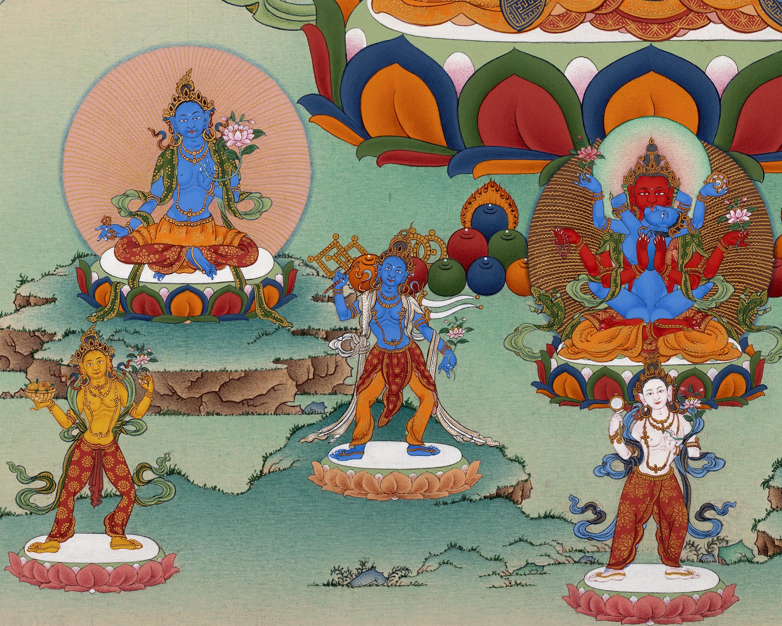 Gyalwa Gyatso (Red Chenrezig- Consort) Mandala, Tibetan Yidam Thangka Painting