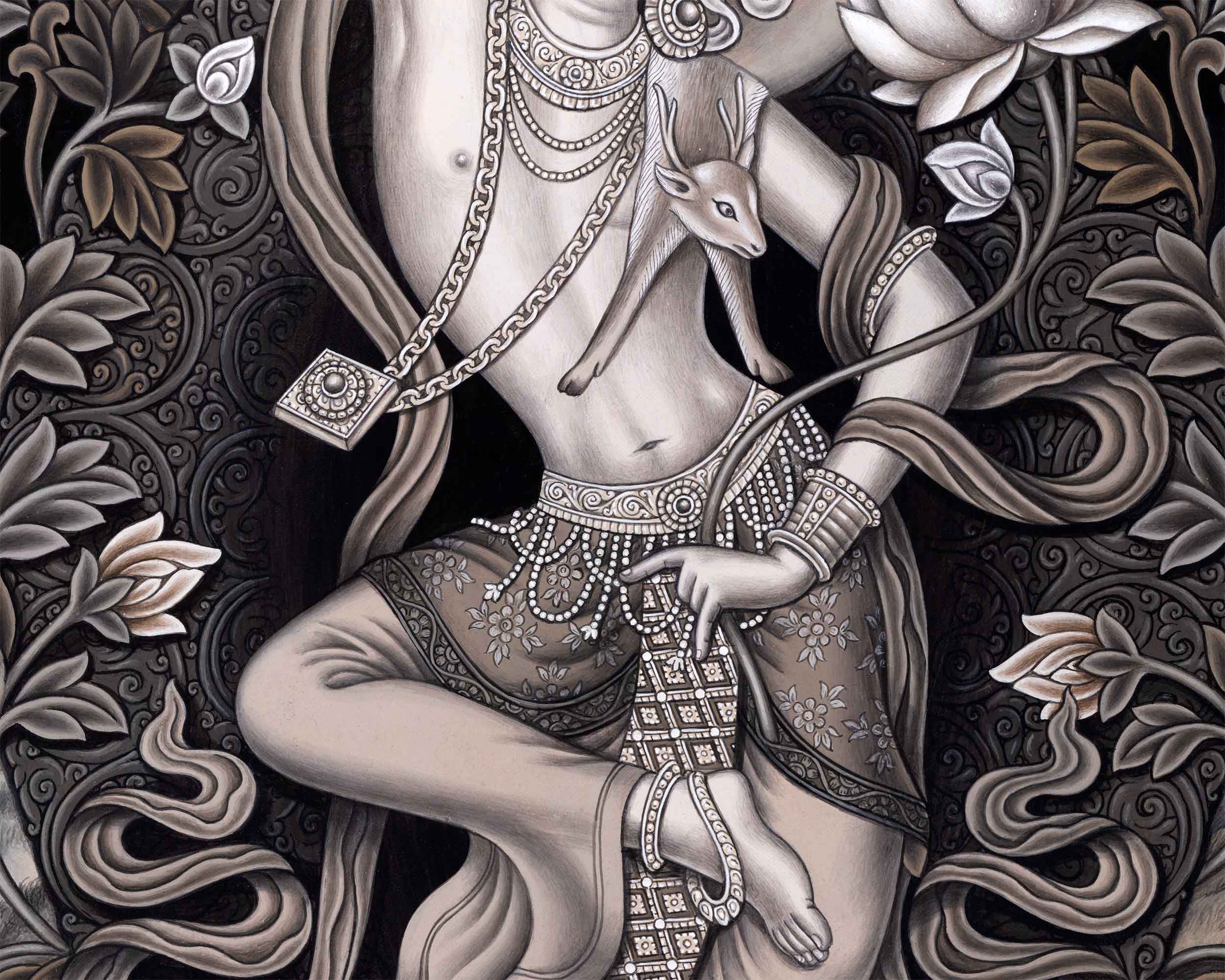 Himalayan Giclee Print For Chenrezig Meditation Practice | Traditional Nepali Pauba Painting