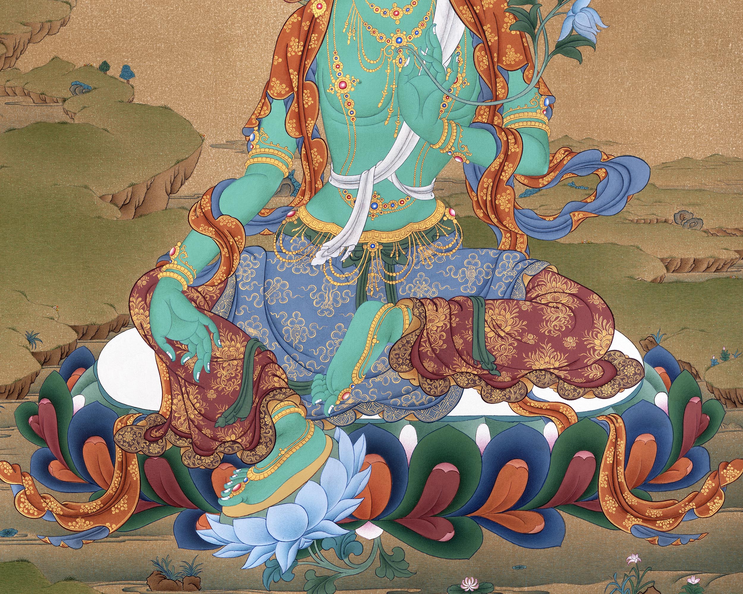 Green Tara Thangka Print | Buddhist Painting | Digital Canvas Print