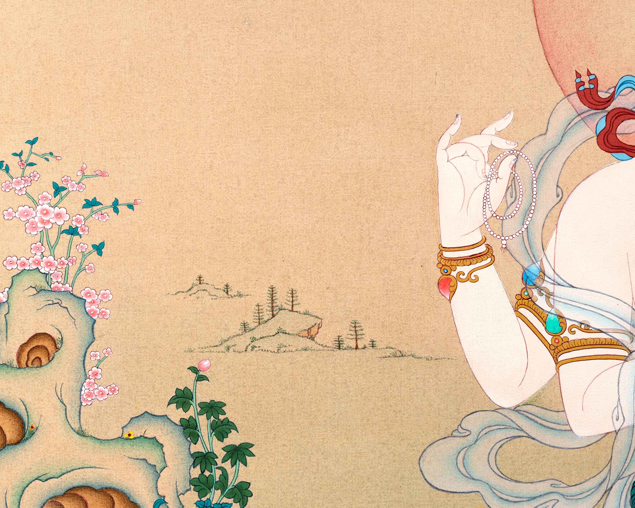 Four Armed Chenrezig Thangka | Traditional Bodhisattva Art