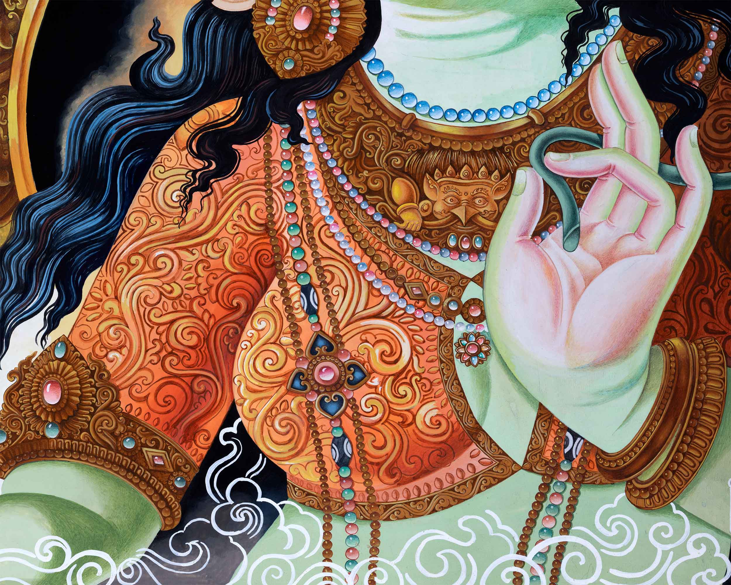 Green Tara Mantra Symbol Newari Print | Mother Of All Buddhas, Green Tara Print