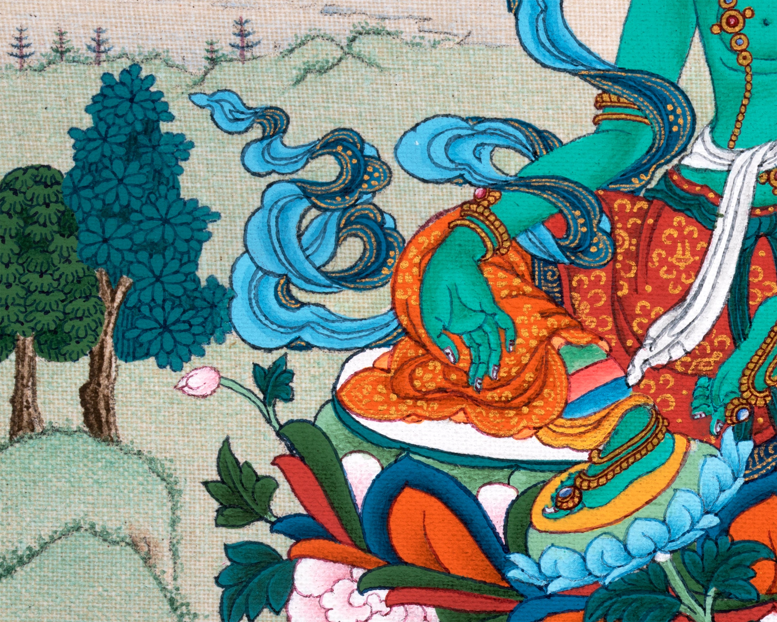 Green Tara Thangka | Female Bodhisattva |Traditional Tibetan Art