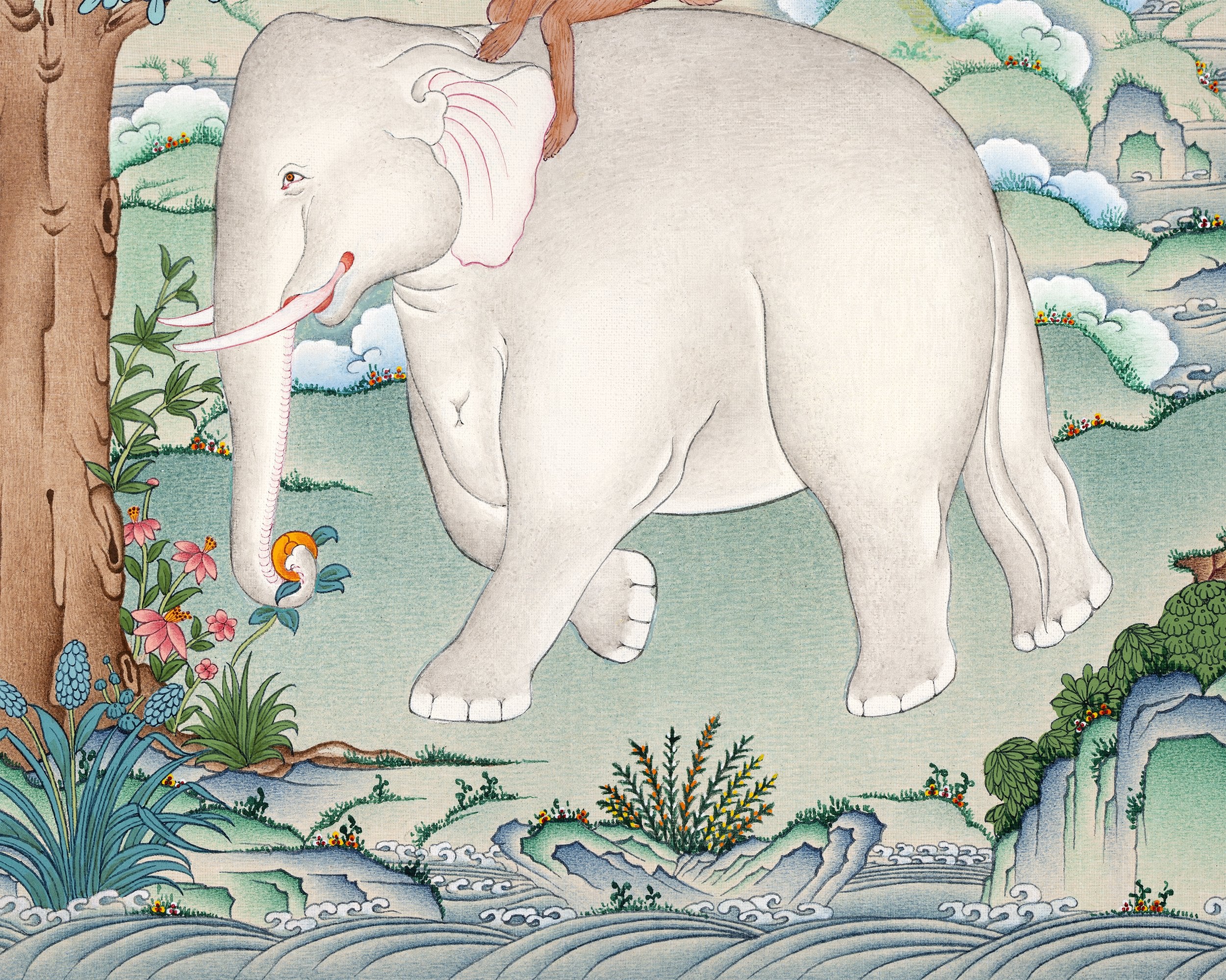 The Four Harmonious Friends | Honoring the Age | Tibetan Thangka