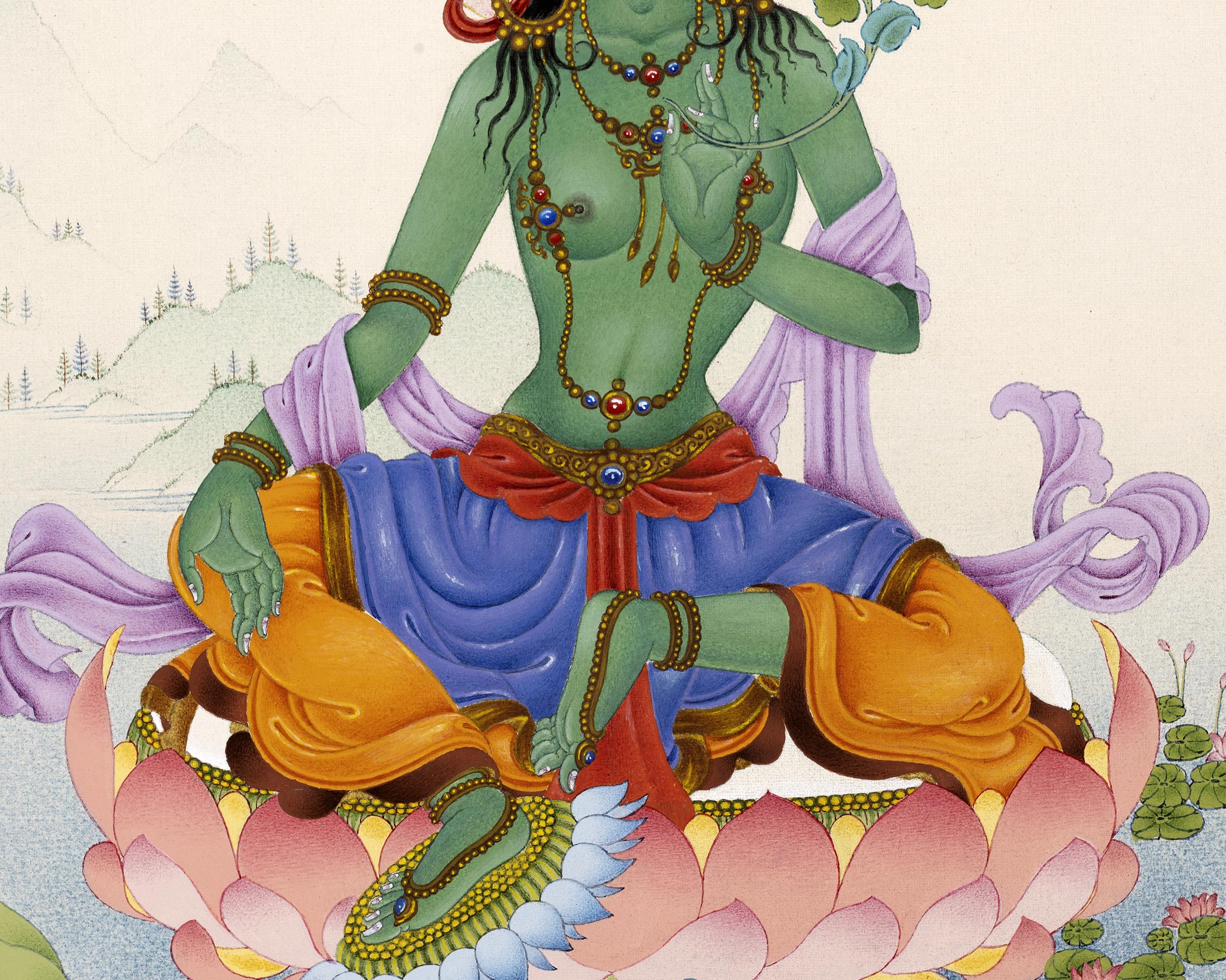 Green Tara Thangka | Himalayan Paintings | Hand-Painted with 24k Gold