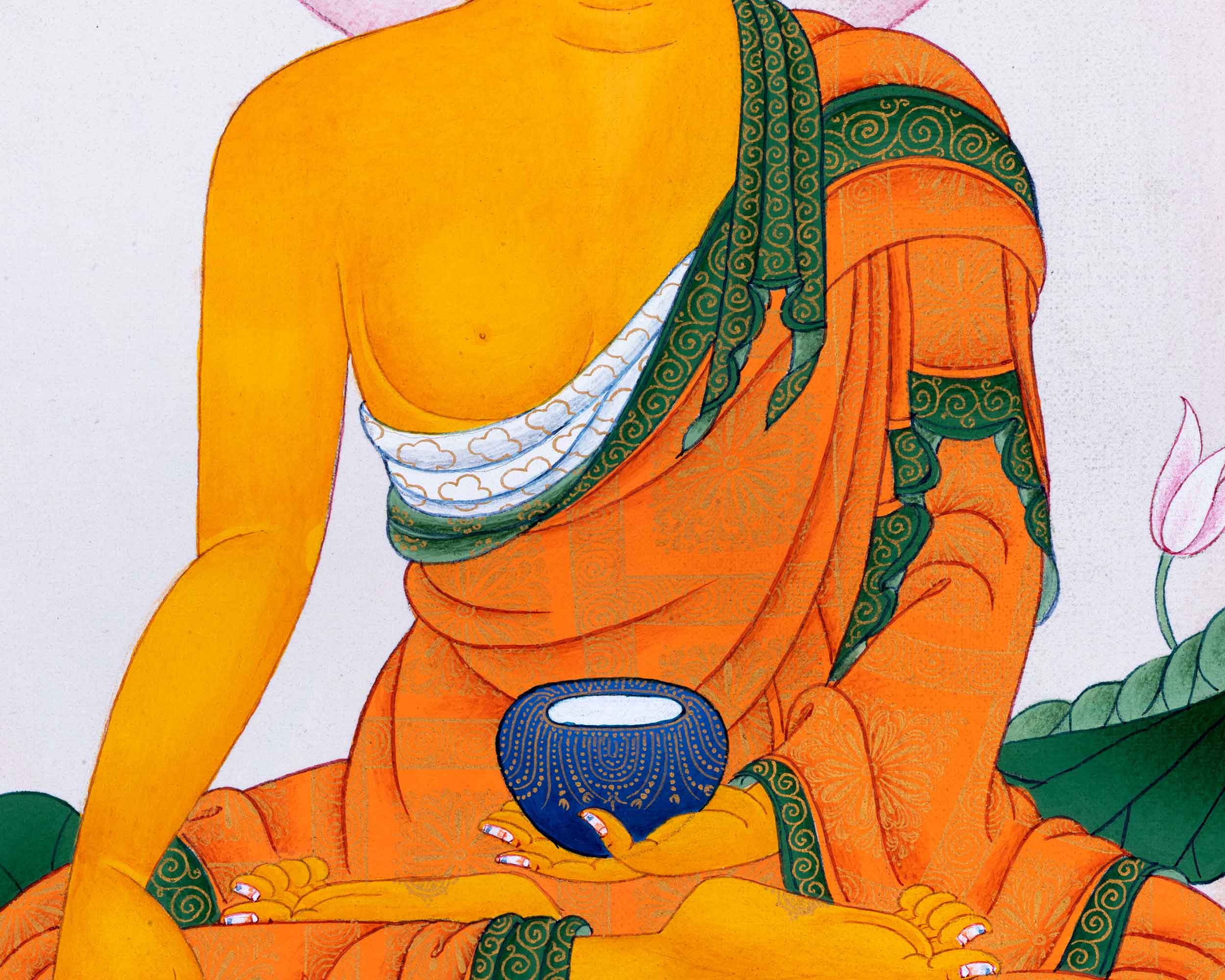 Hand-Painted Shakyamuni Buddha Thangka Art | Gold-Painted Thangka For Meditation Practice