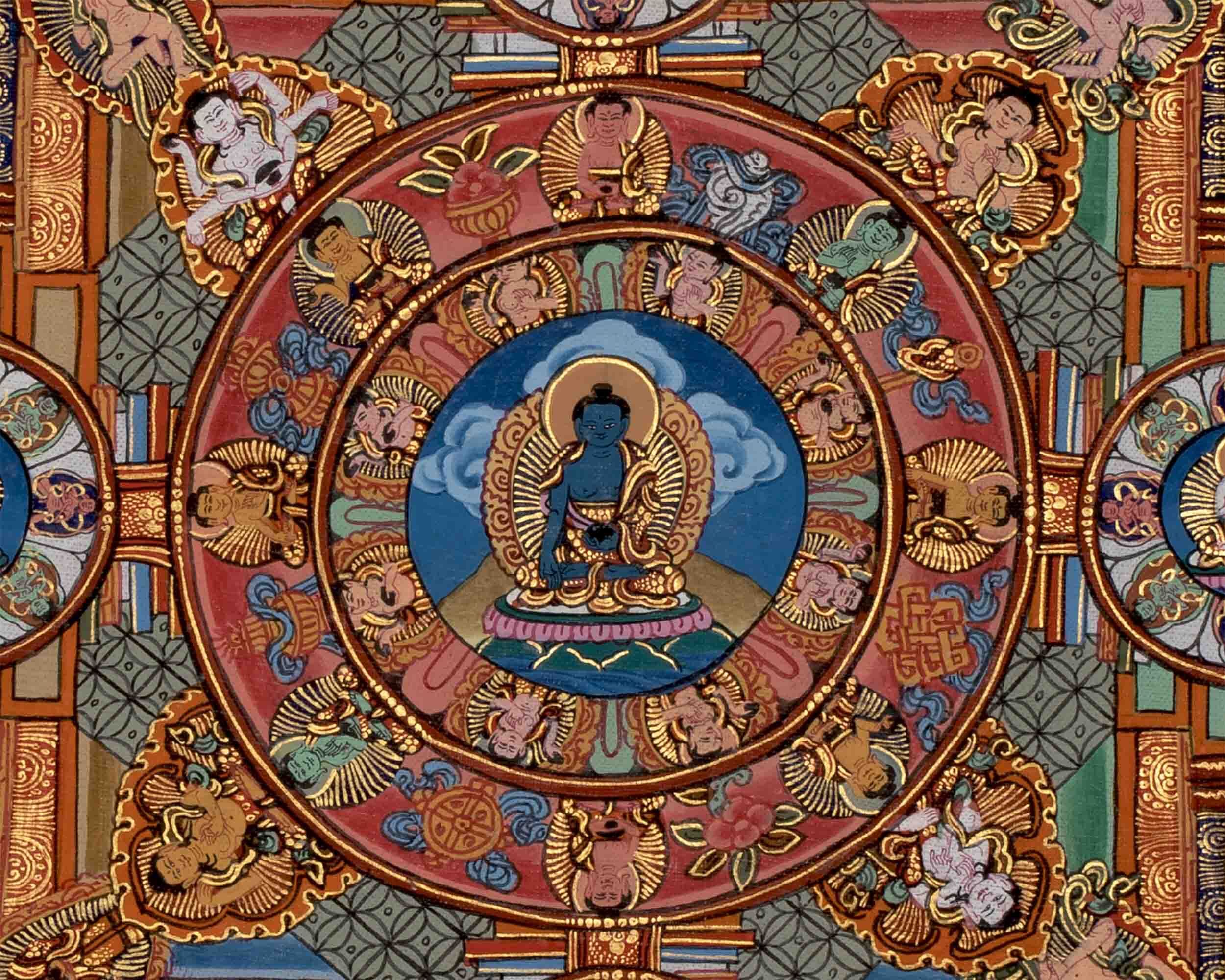 Medicine Buddha Mandala Thangka Painting | Original Hand-painted Tibetan Thangka for Wall Hanging