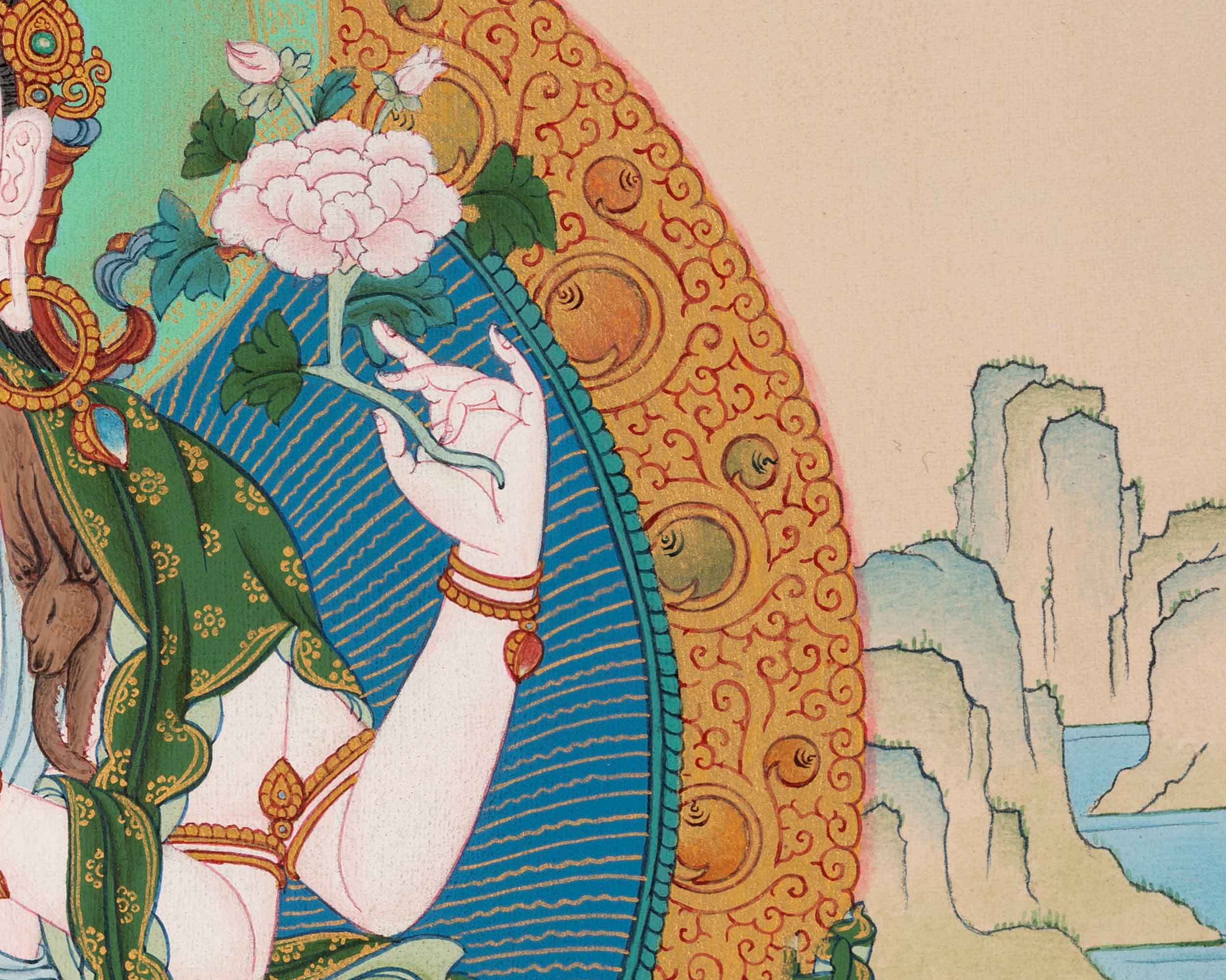 4 Armed Avalokiteshvara Thangka | High-Quality Tibetan Art