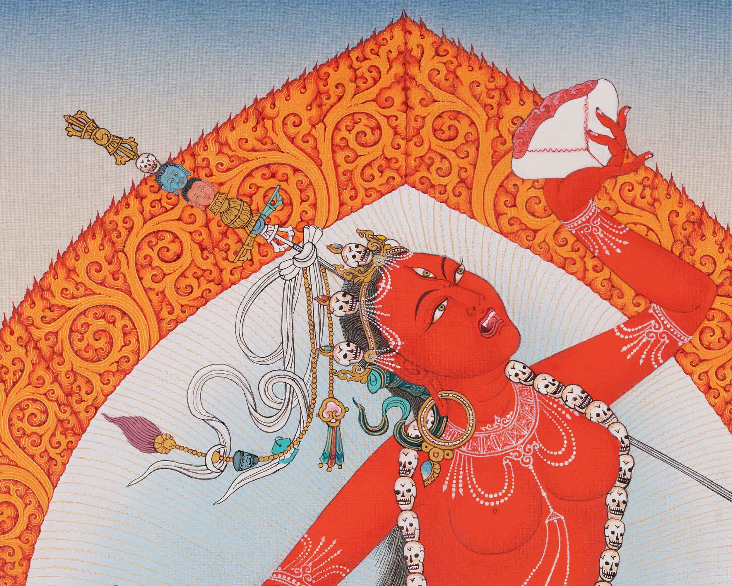 Vajrayogini Art | Tibetan 24K Gold Dakini Painting (includes Brocade)